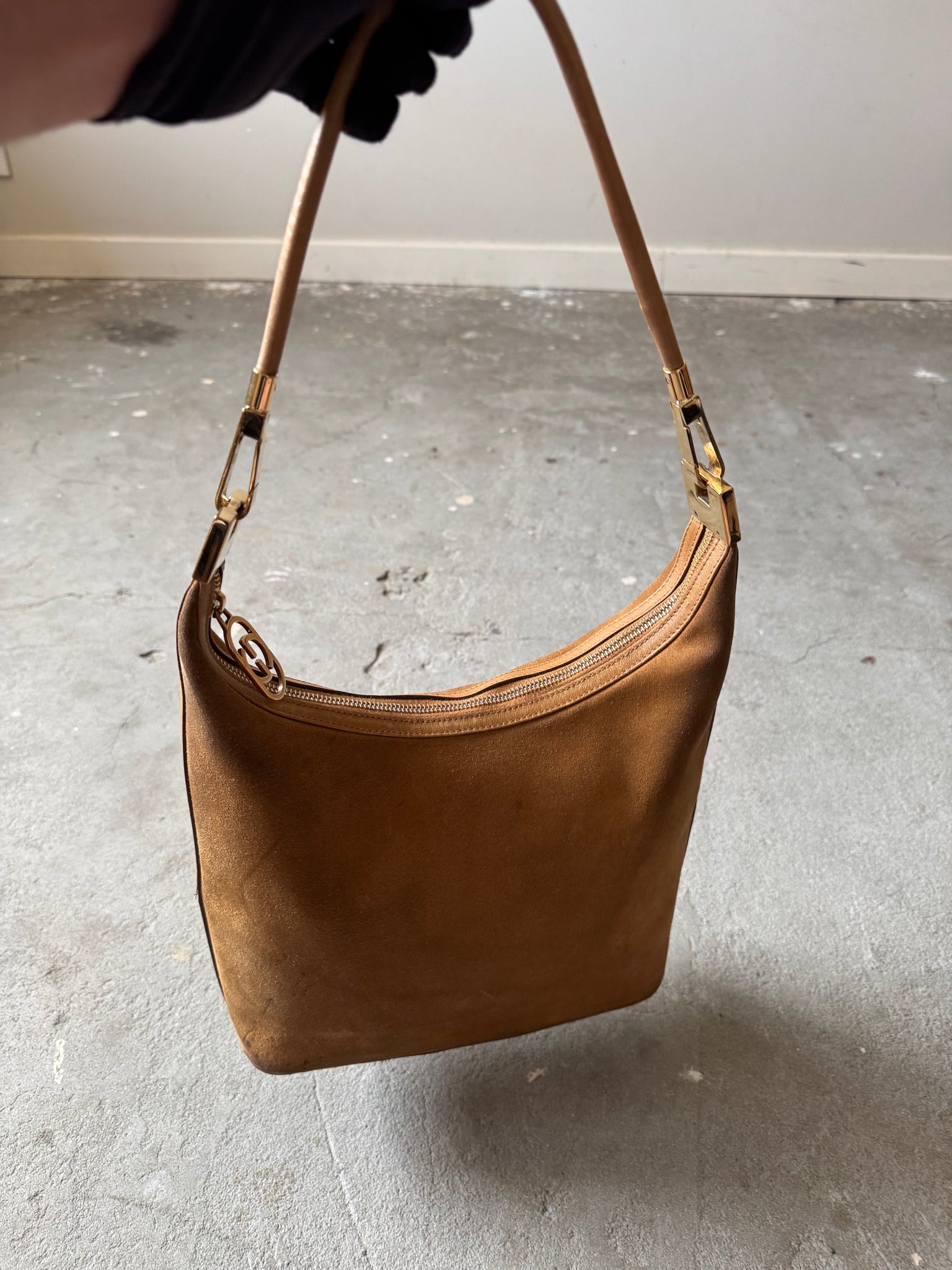 Gucci Hobo Suede Shoulder Bag Brown