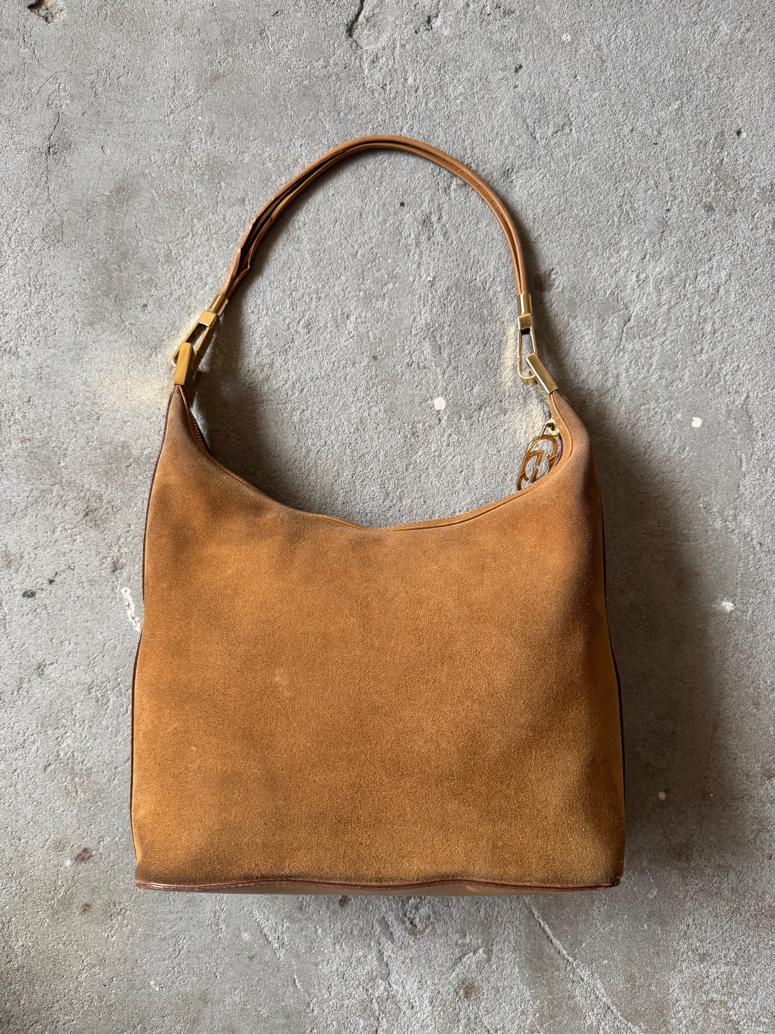 Gucci Hobo Suede Shoulder Bag Brown