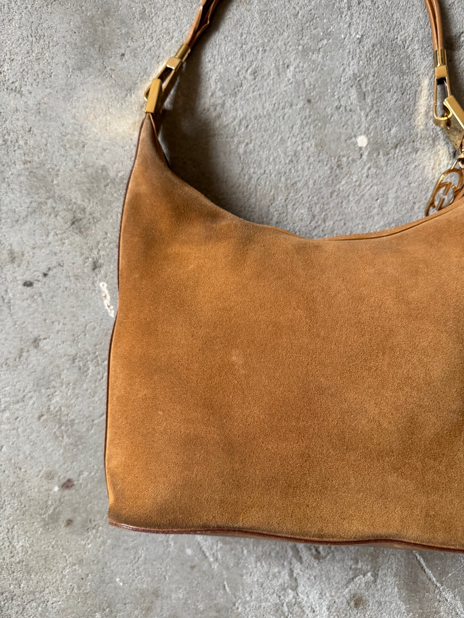 Gucci Hobo Suede Shoulder Bag Brown