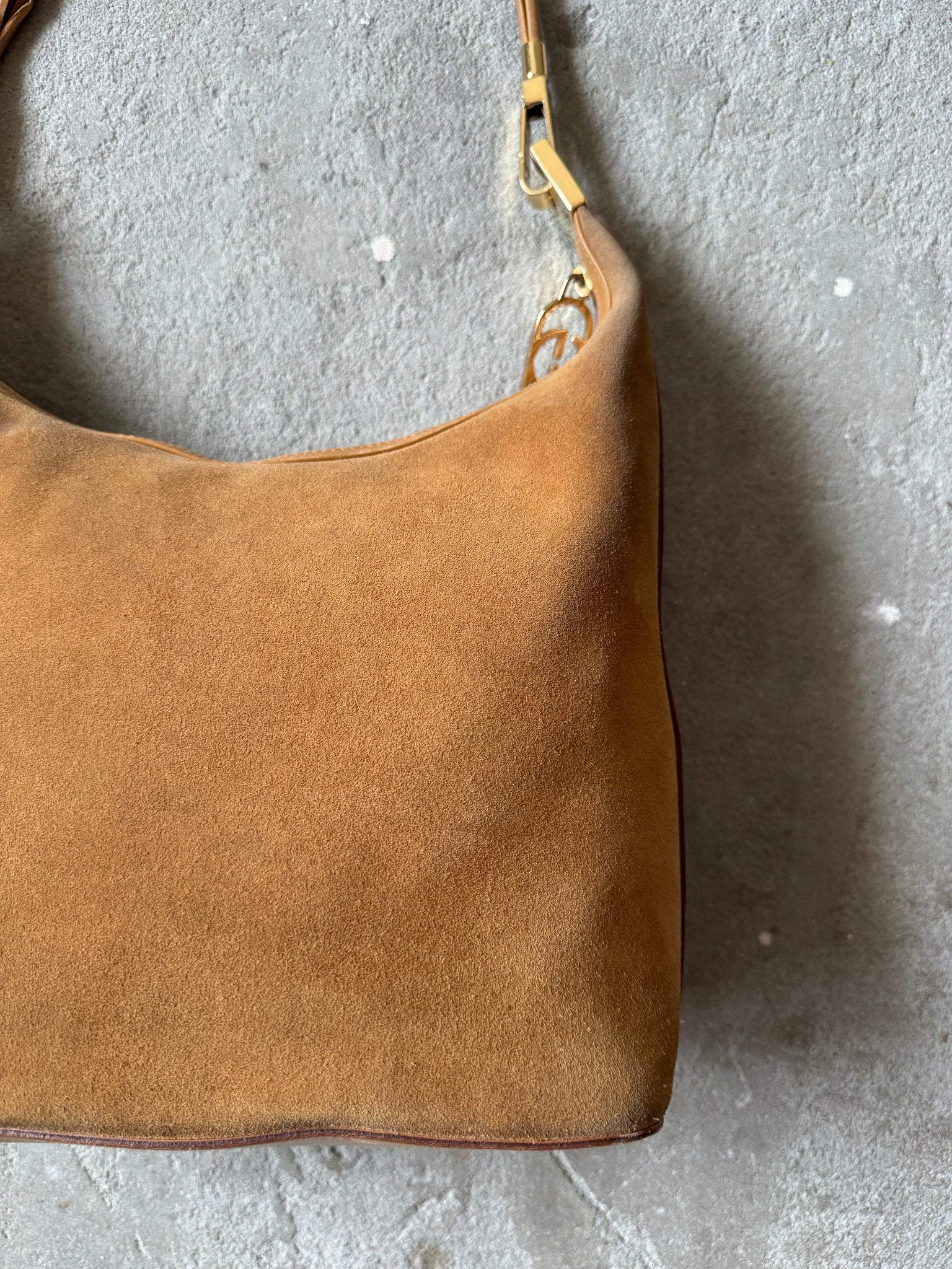 Gucci Hobo Suede Shoulder Bag Brown