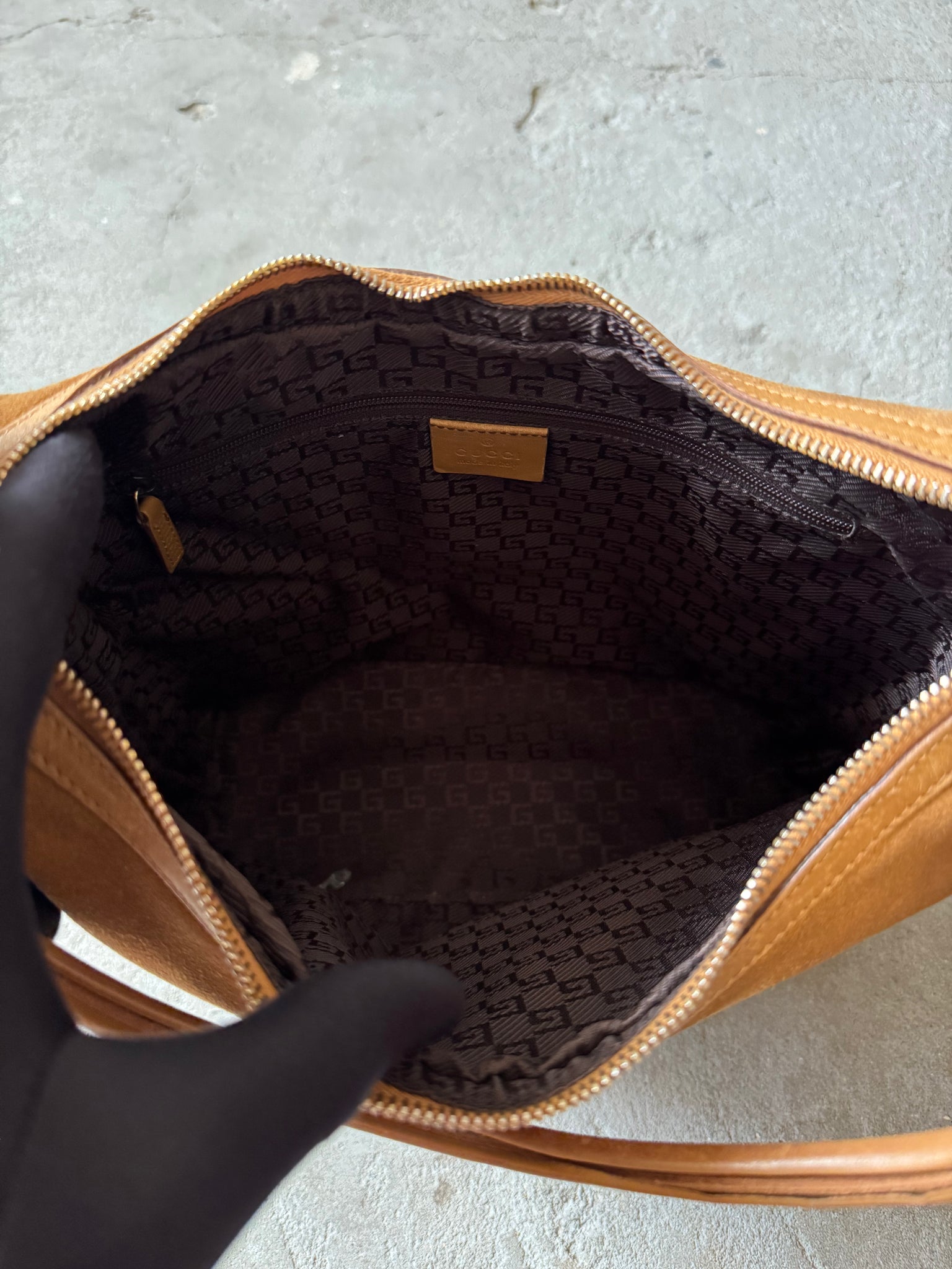 Gucci Hobo Suede Shoulder Bag Brown