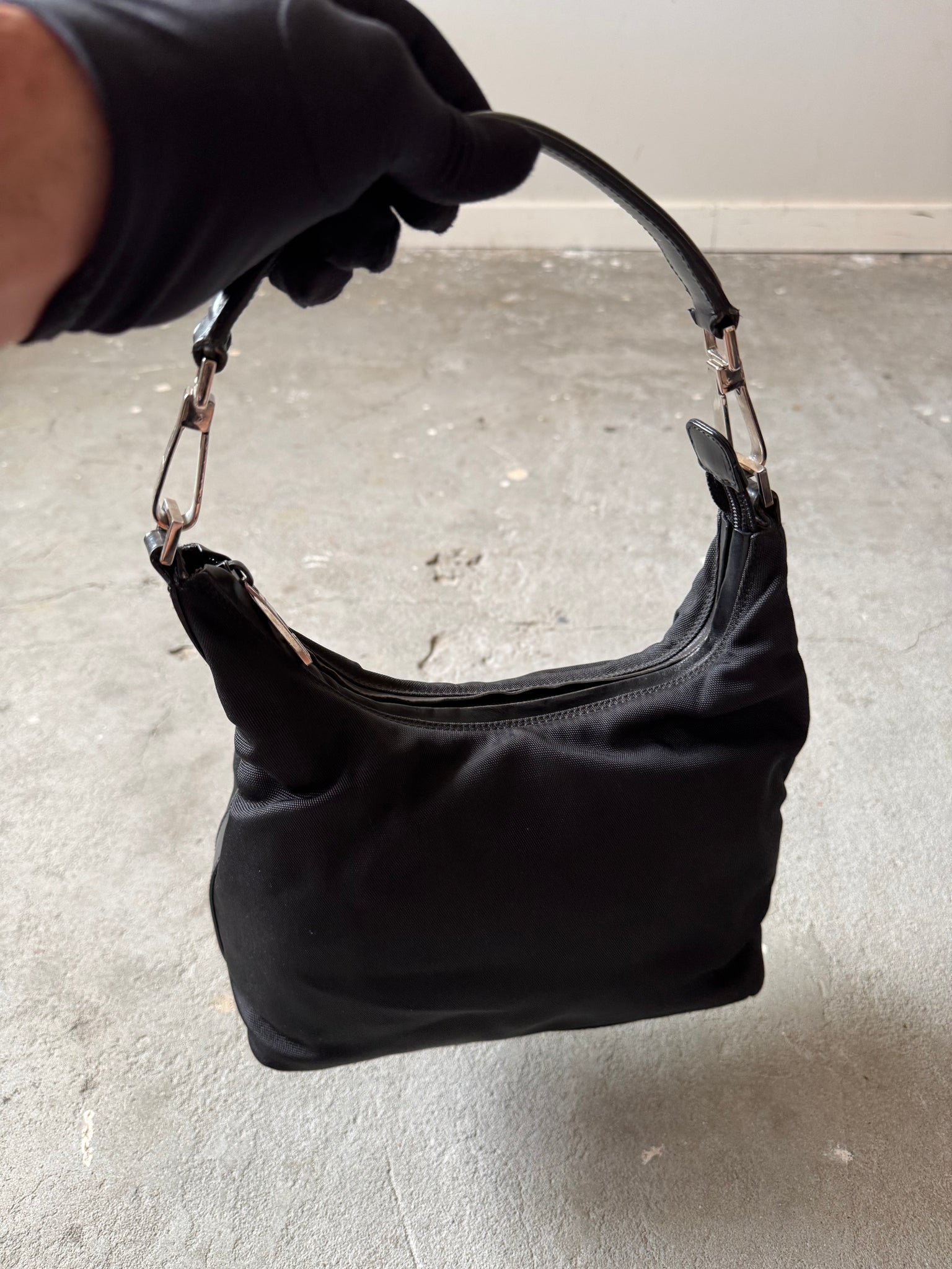 Gucci Nylon Hobo Shoulder Bag Black