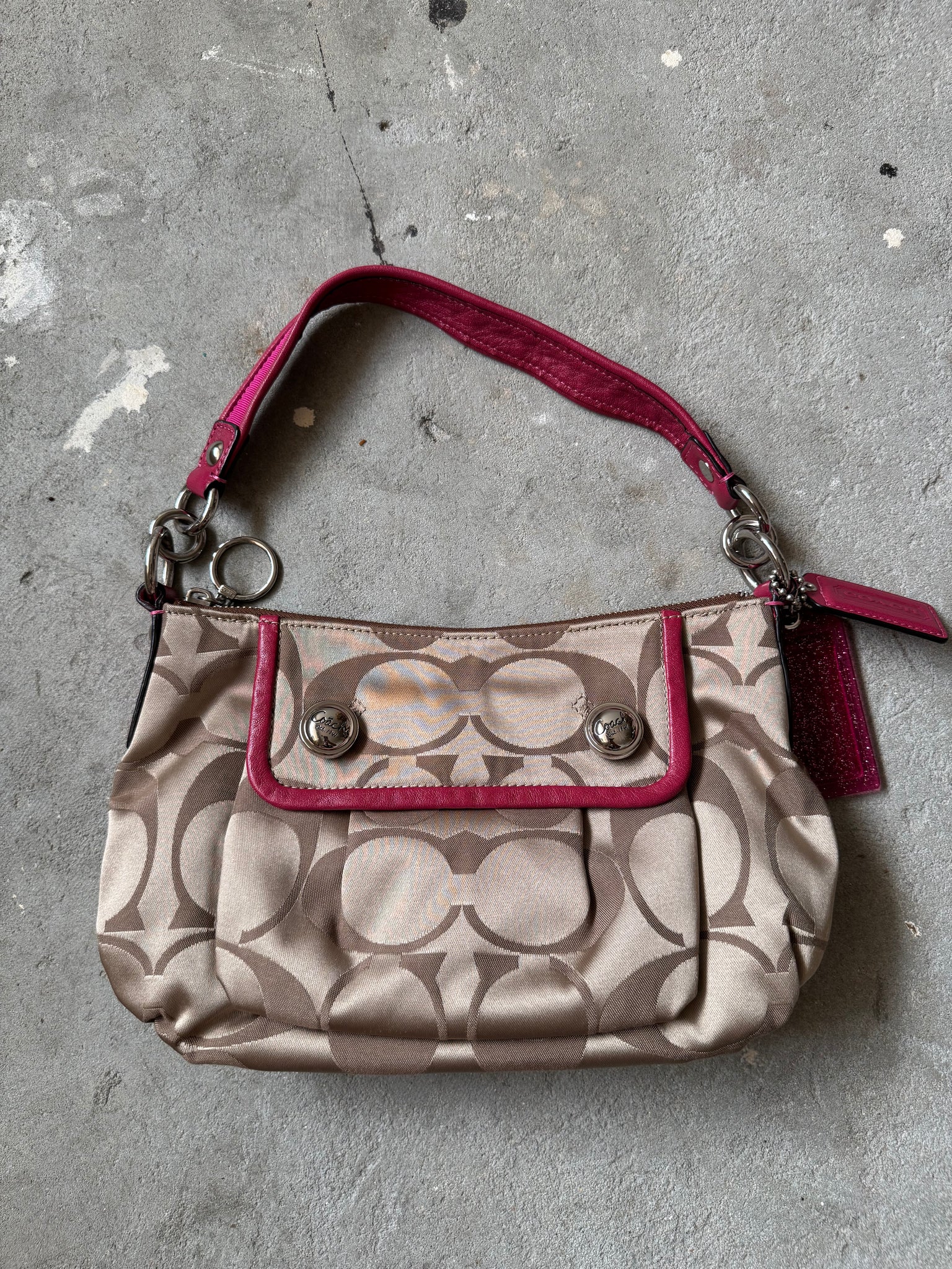 Coach 2Way Signature Shoulder Bag Beige/Pink