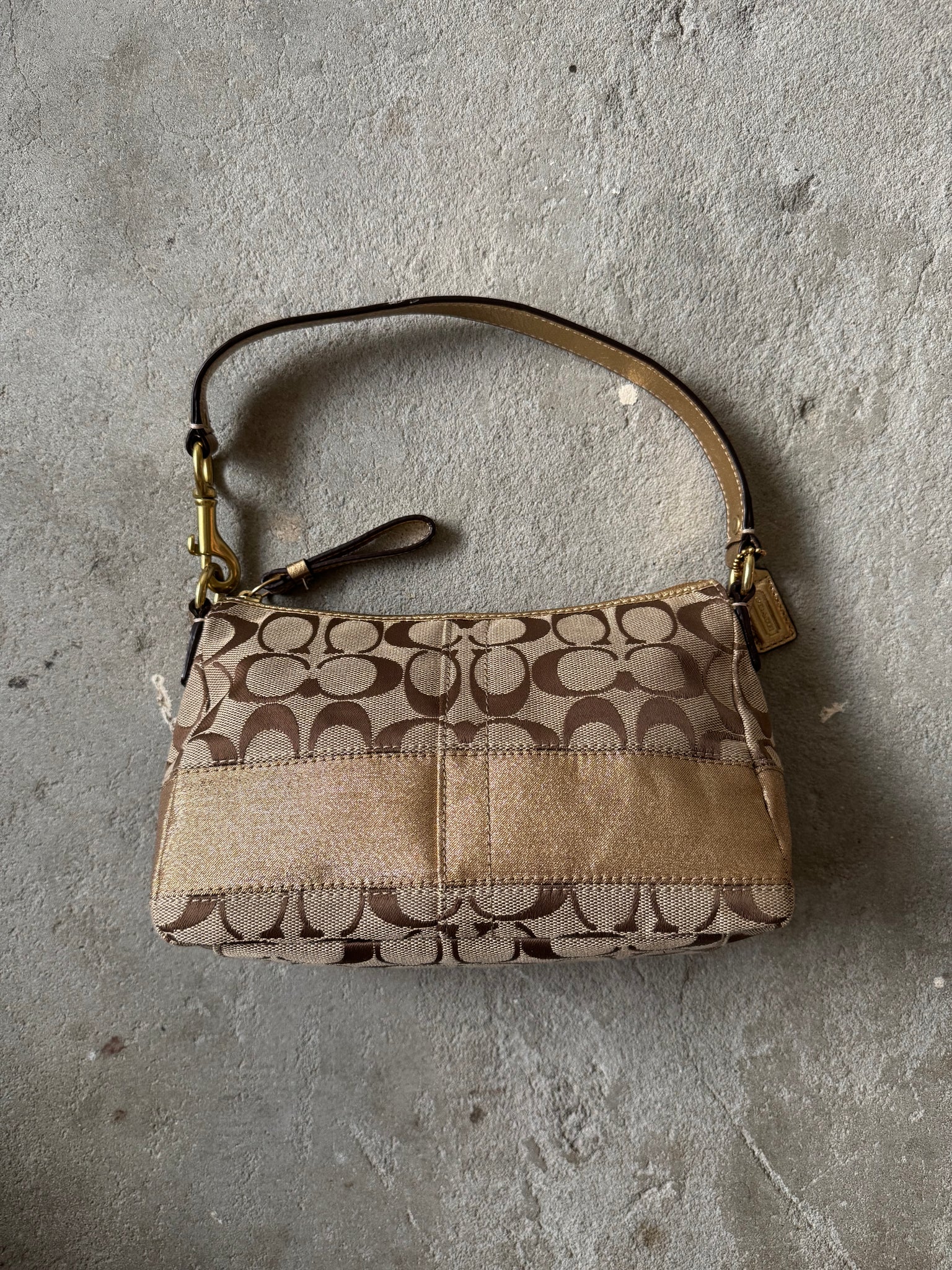 Coach Signature Baguette Stripe Gold Shoulder Bag