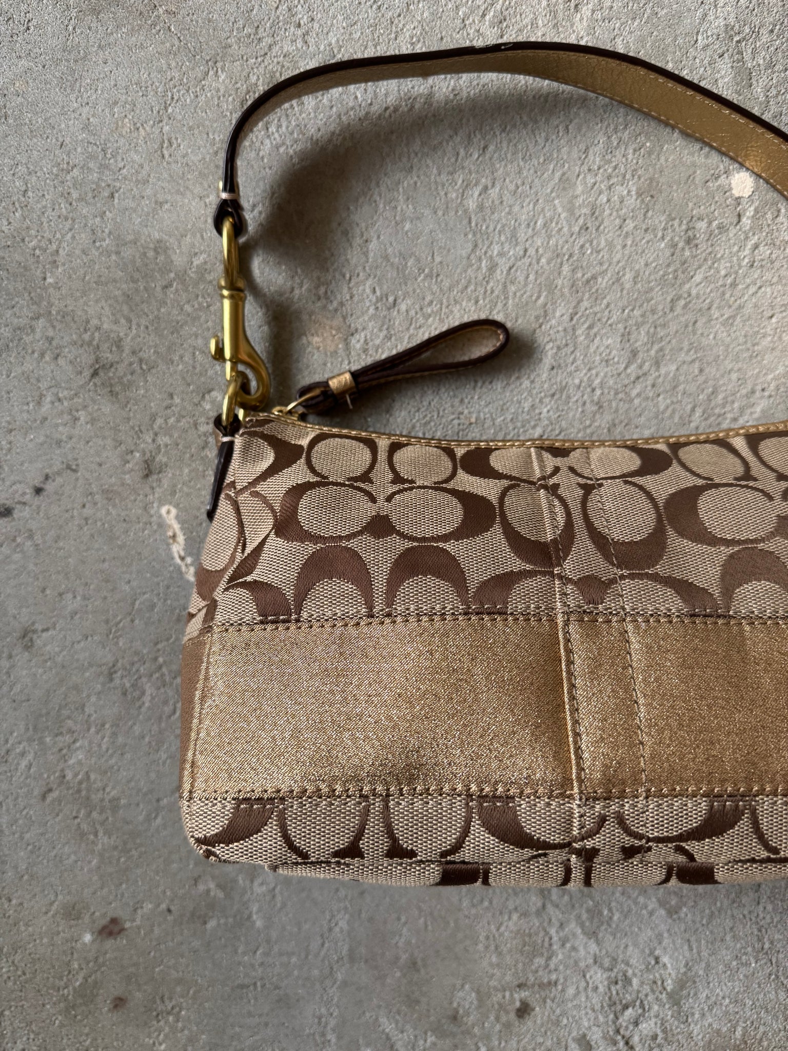 Coach Signature Baguette Stripe Gold Shoulder Bag