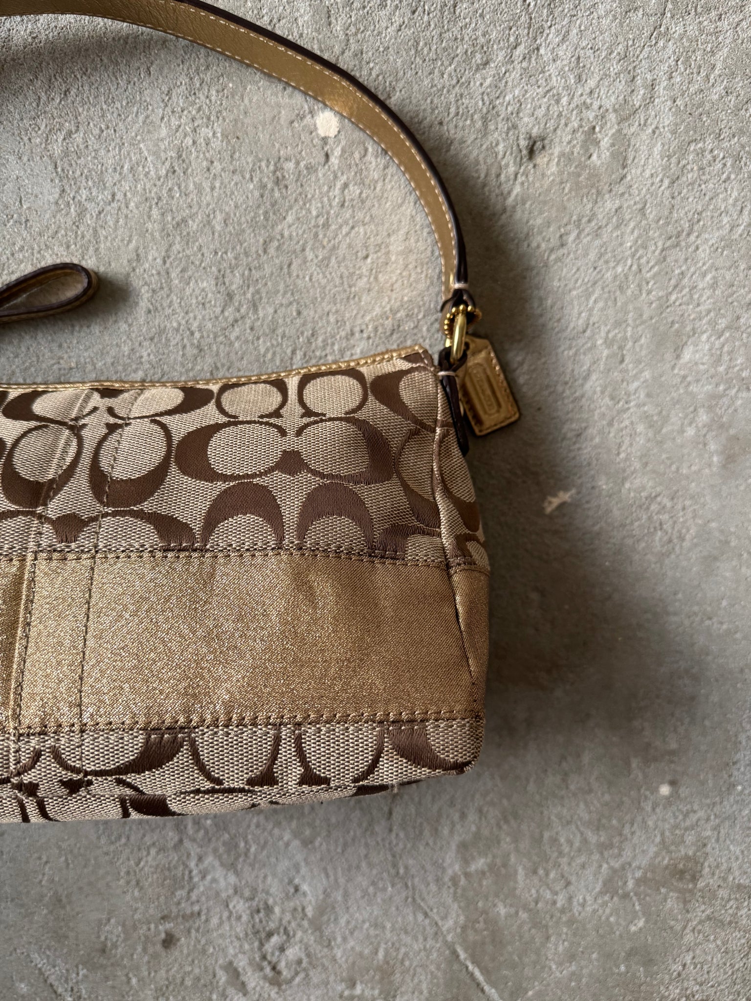 Coach Signature Baguette Stripe Gold Shoulder Bag