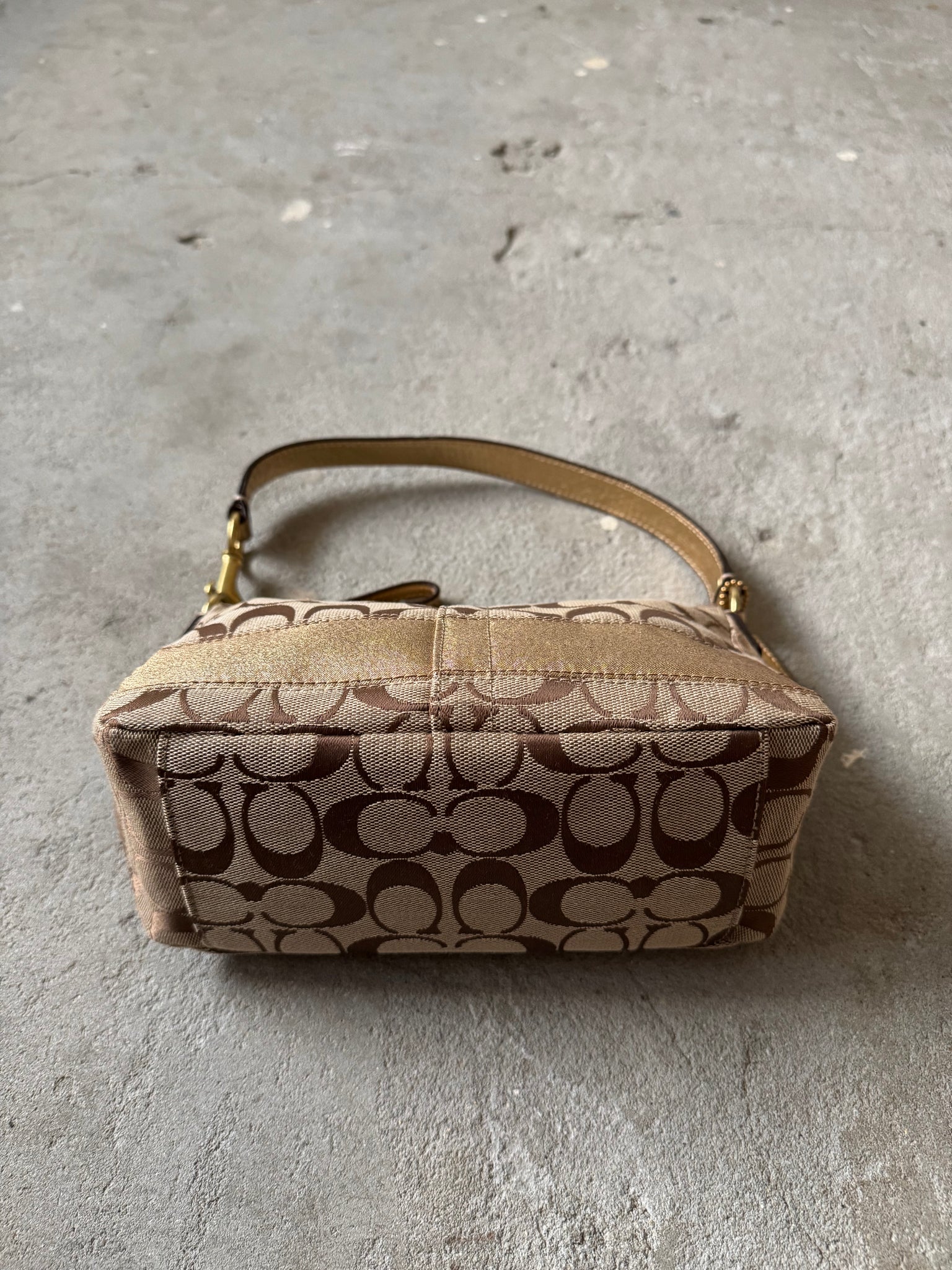 Coach Signature Baguette Stripe Gold Shoulder Bag