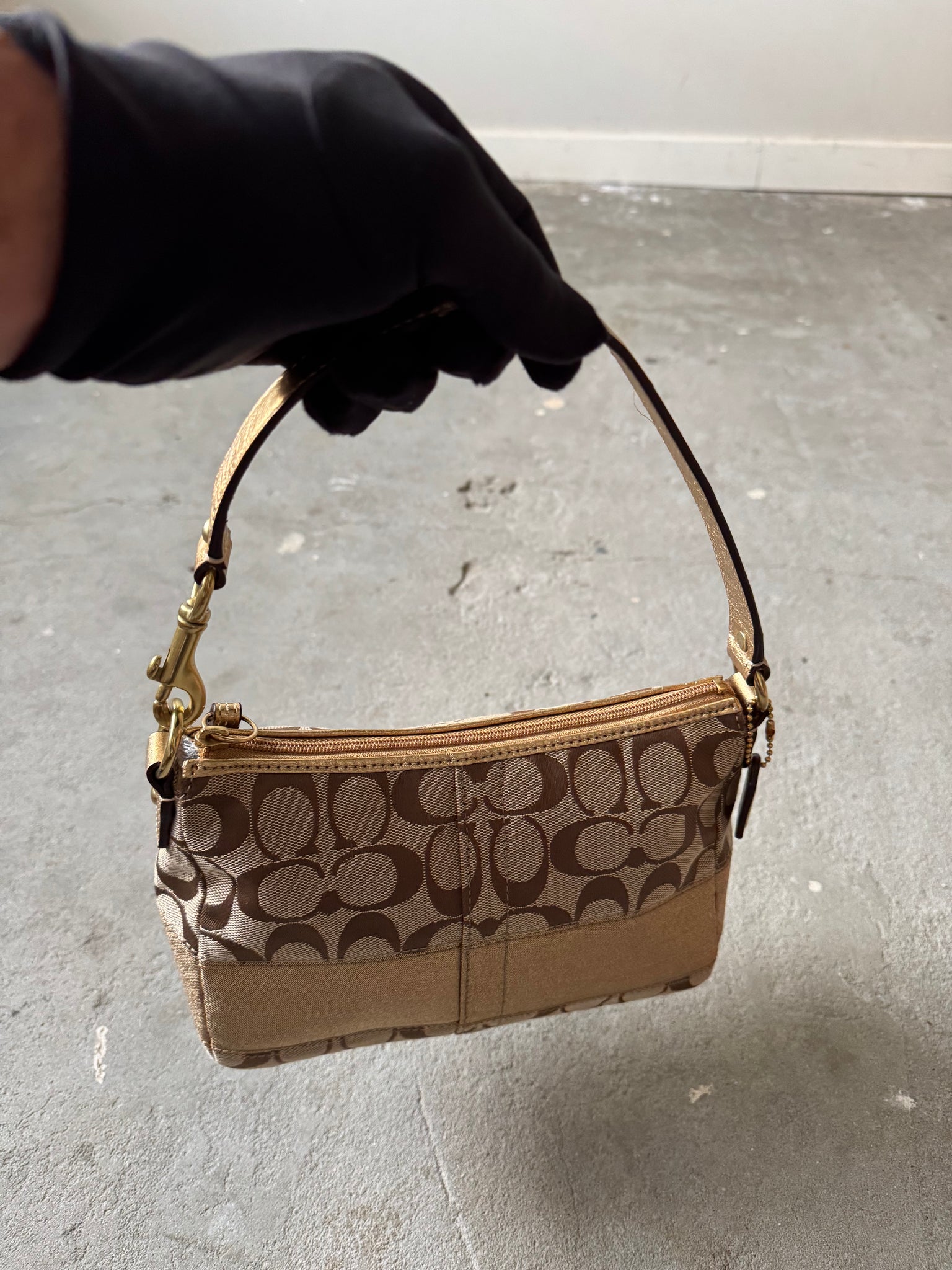 Coach Signature Baguette Stripe Gold Shoulder Bag