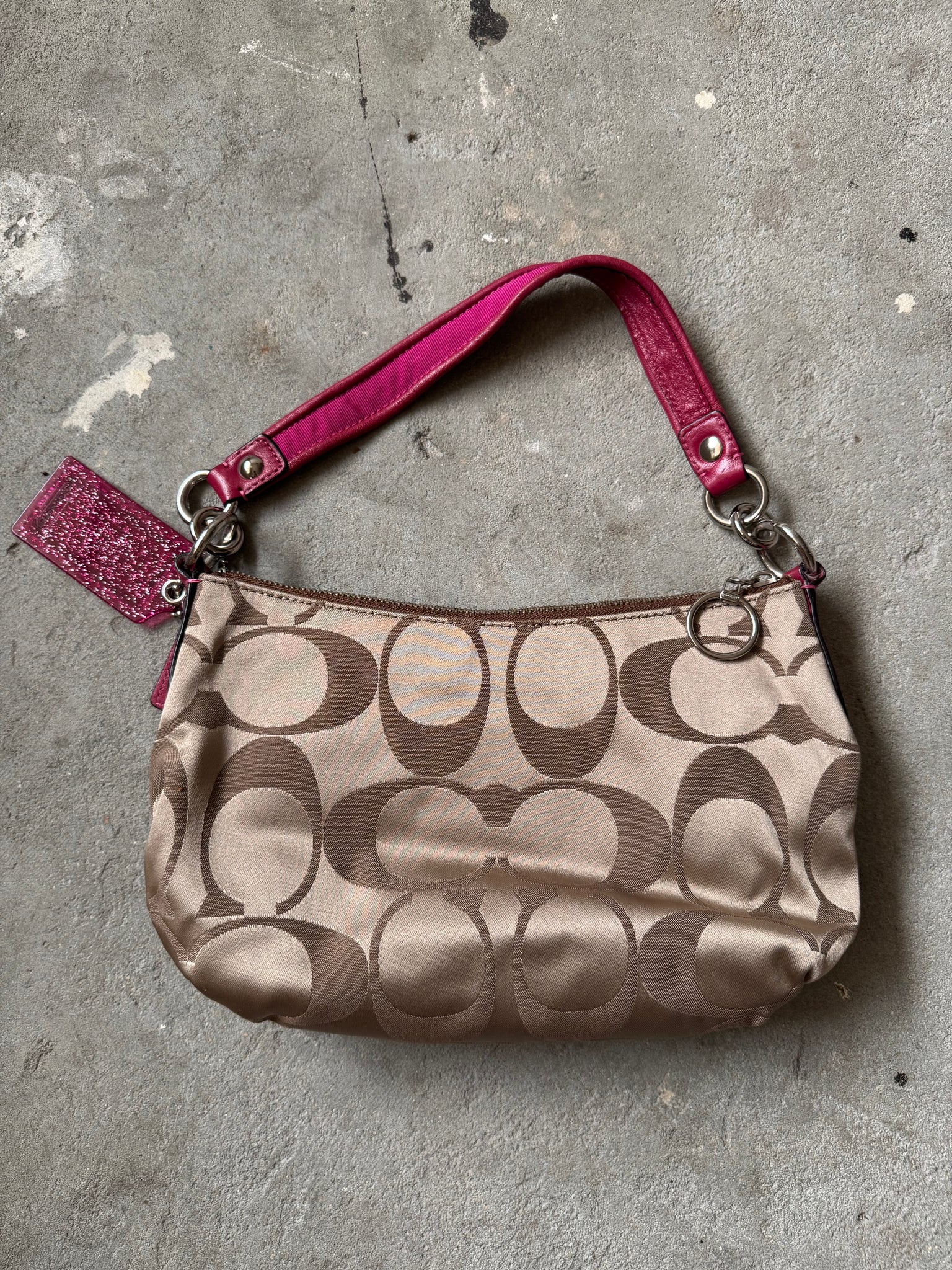 Coach 2Way Signature Shoulder Bag Beige/Pink