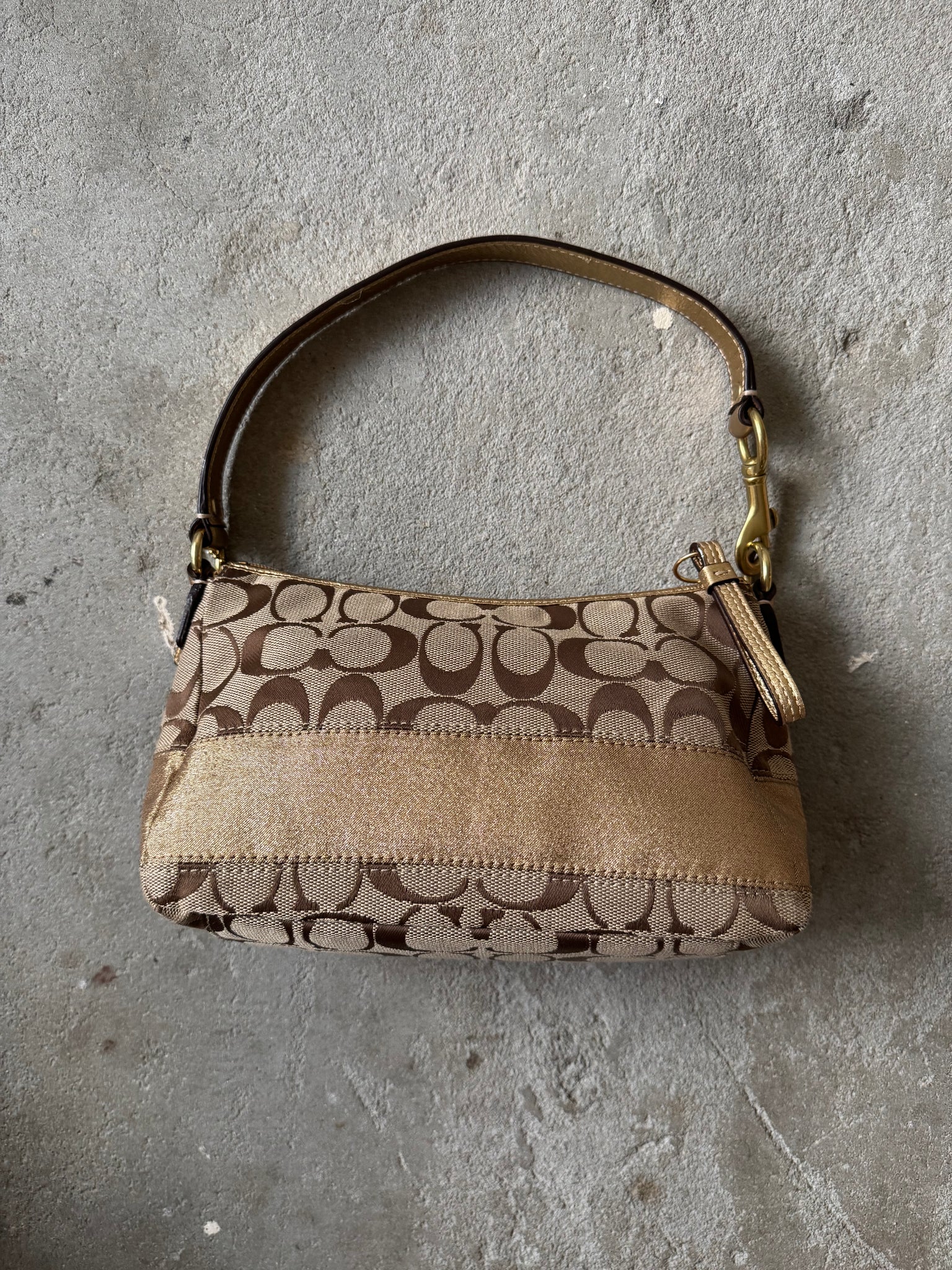 Coach Signature Baguette Stripe Gold Shoulder Bag