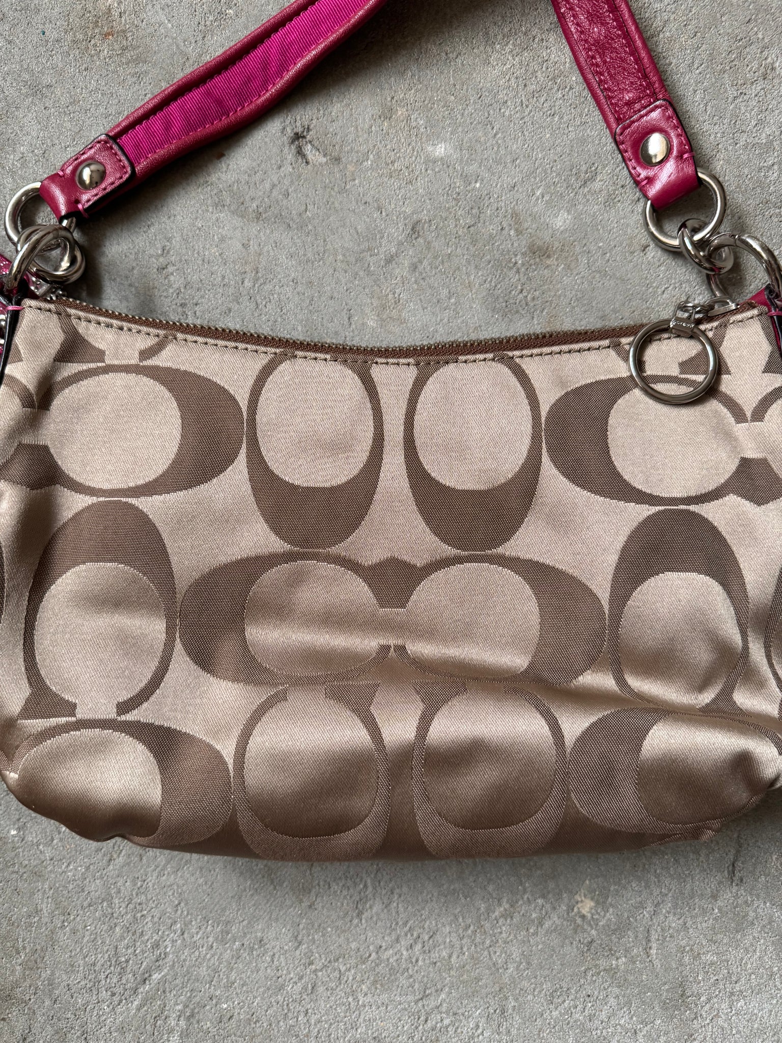 Coach 2Way Signature Shoulder Bag Beige/Pink