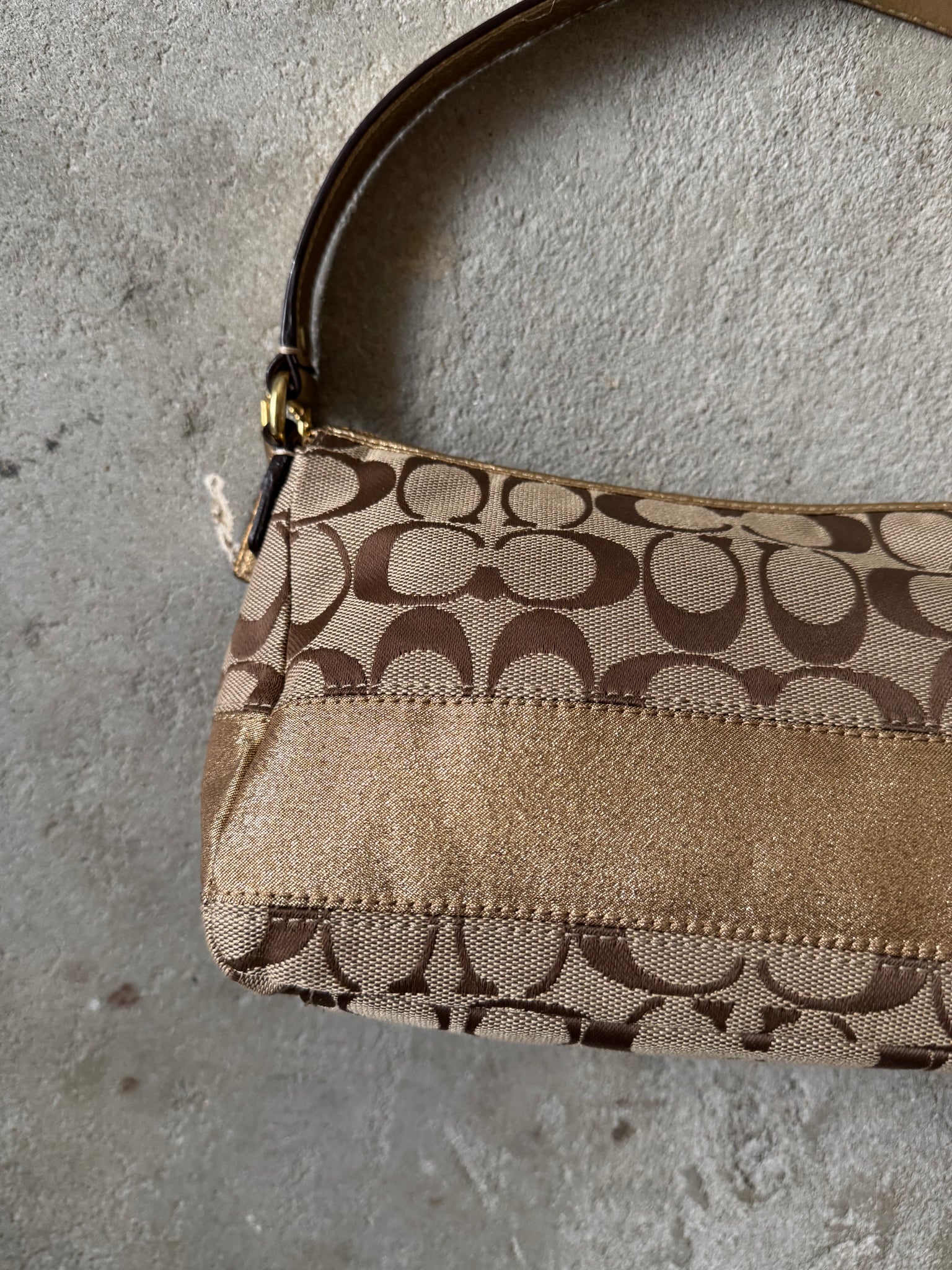 Coach Signature Baguette Stripe Gold Shoulder Bag