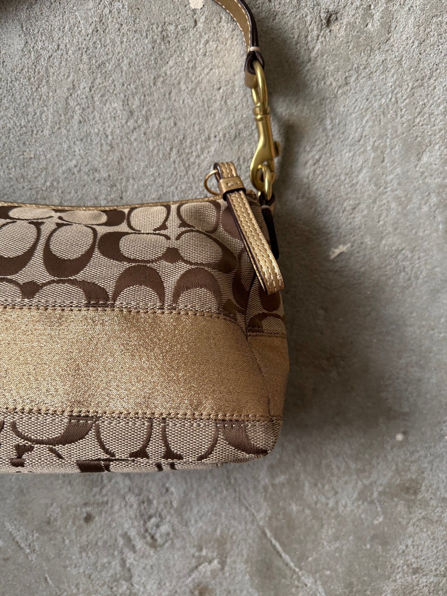 Coach Signature Baguette Stripe Gold Shoulder Bag