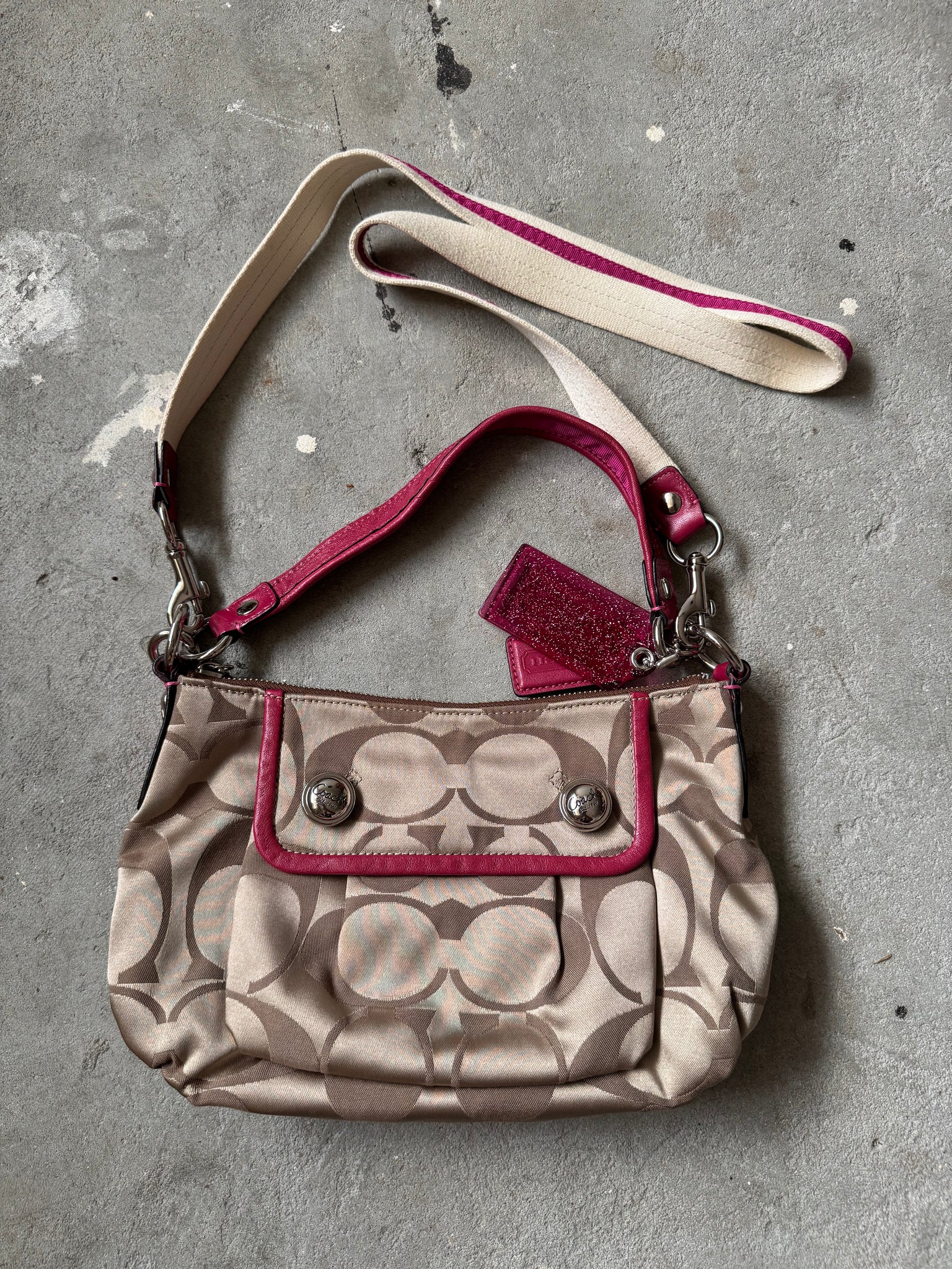 Coach 2Way Signature Shoulder Bag Beige/Pink