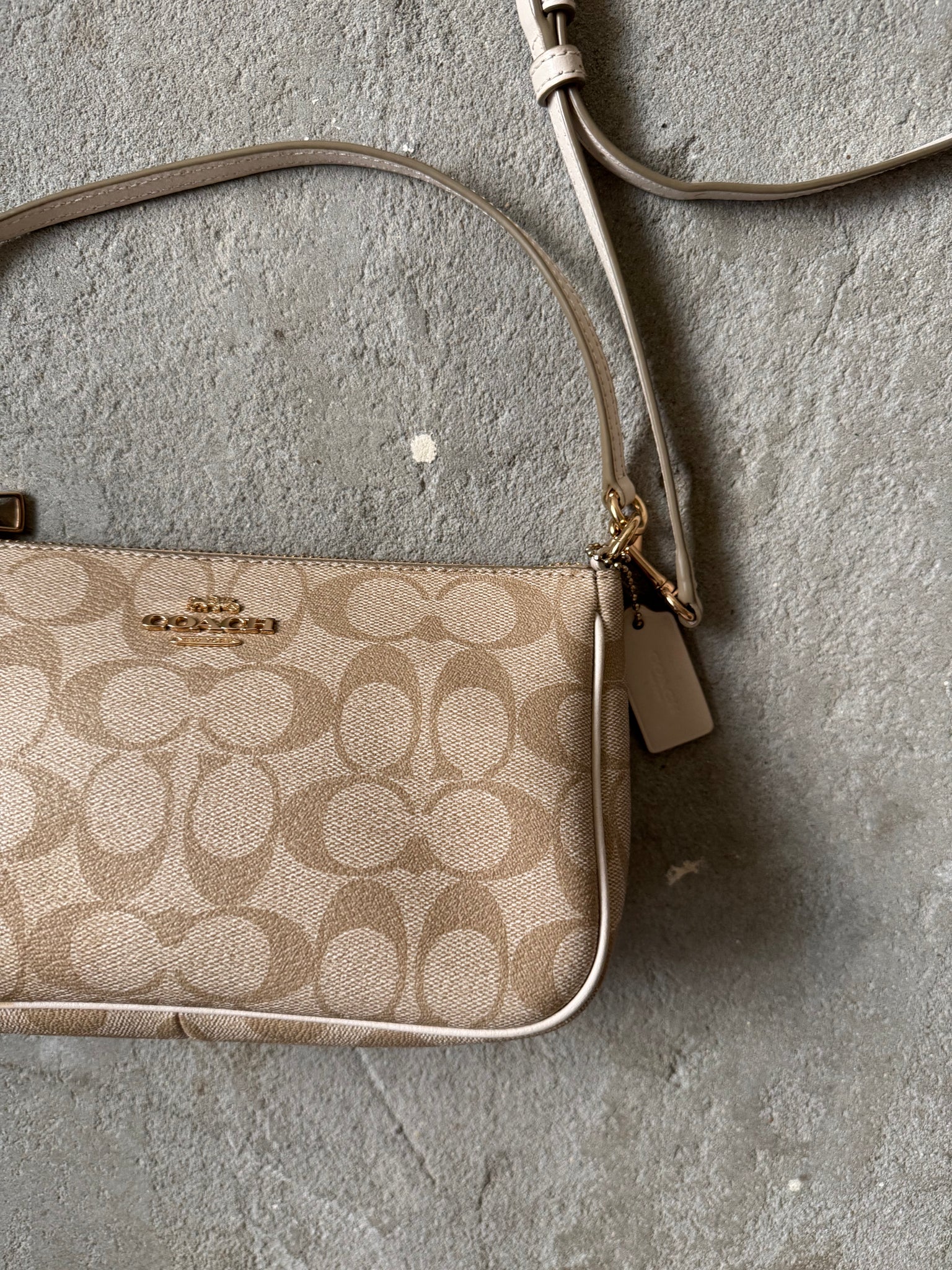 Coach 2Way Signature Nolita 19 Shoulder Bag Beige/White