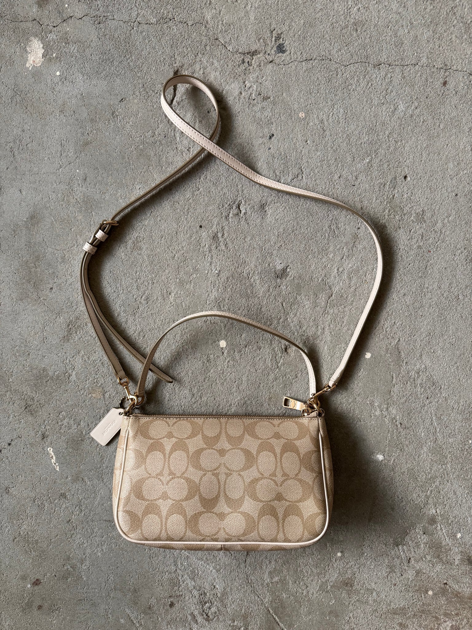 Coach 2Way Signature Nolita 19 Shoulder Bag Beige/White