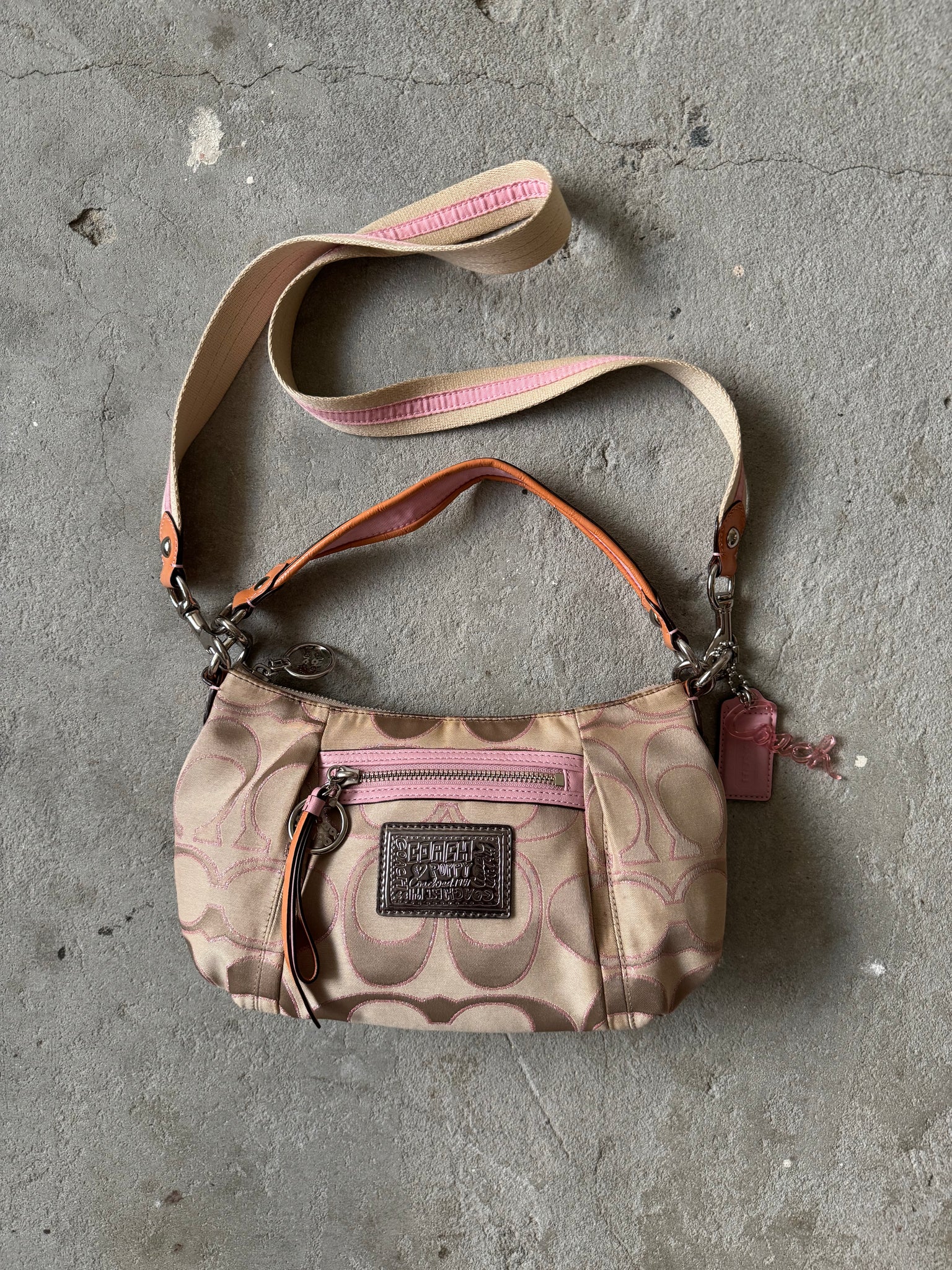 Coach 2Way Signature Poppy Shoulder Bag Beige/Pink