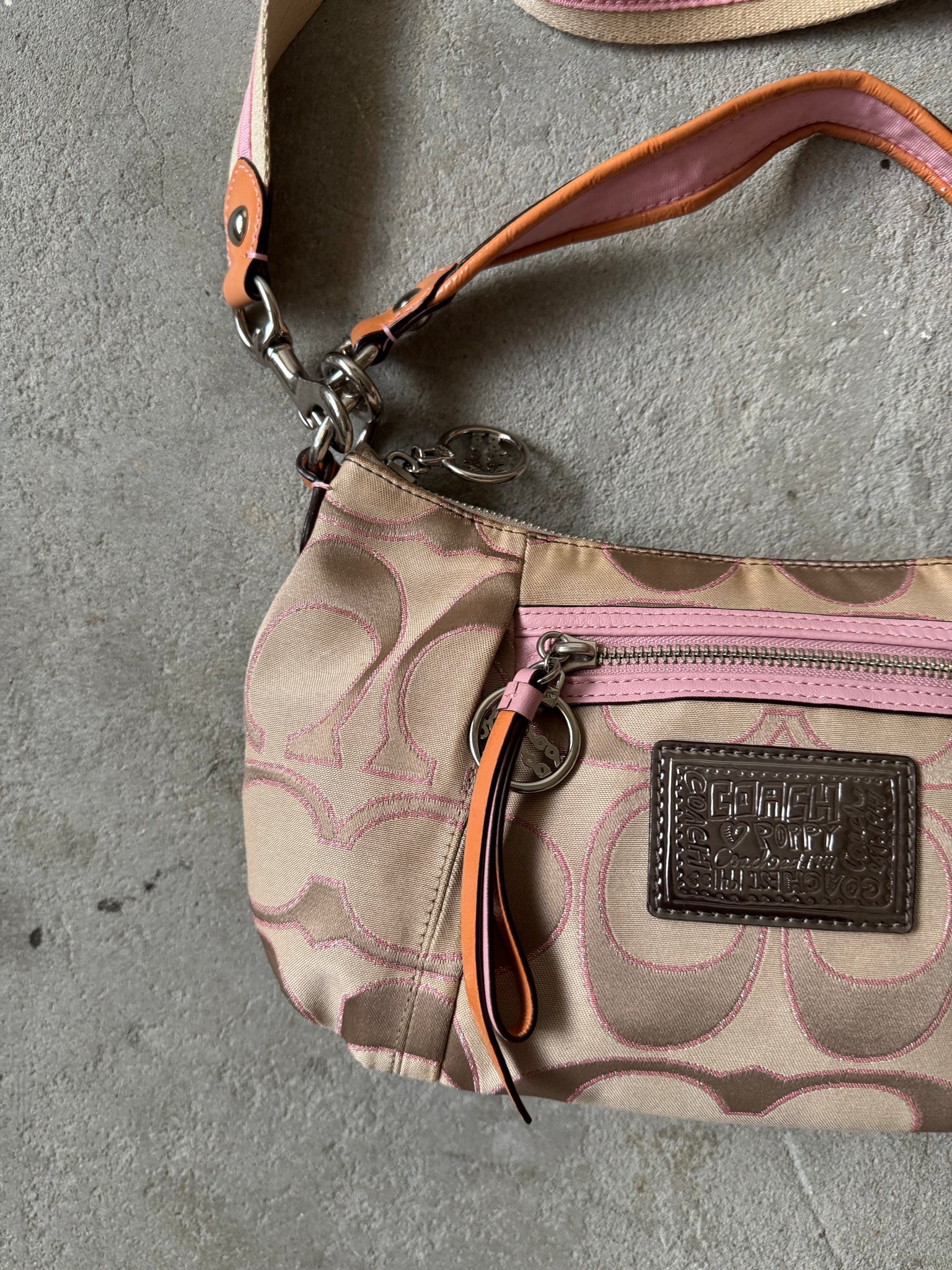 Coach 2Way Signature Poppy Shoulder Bag Beige/Pink