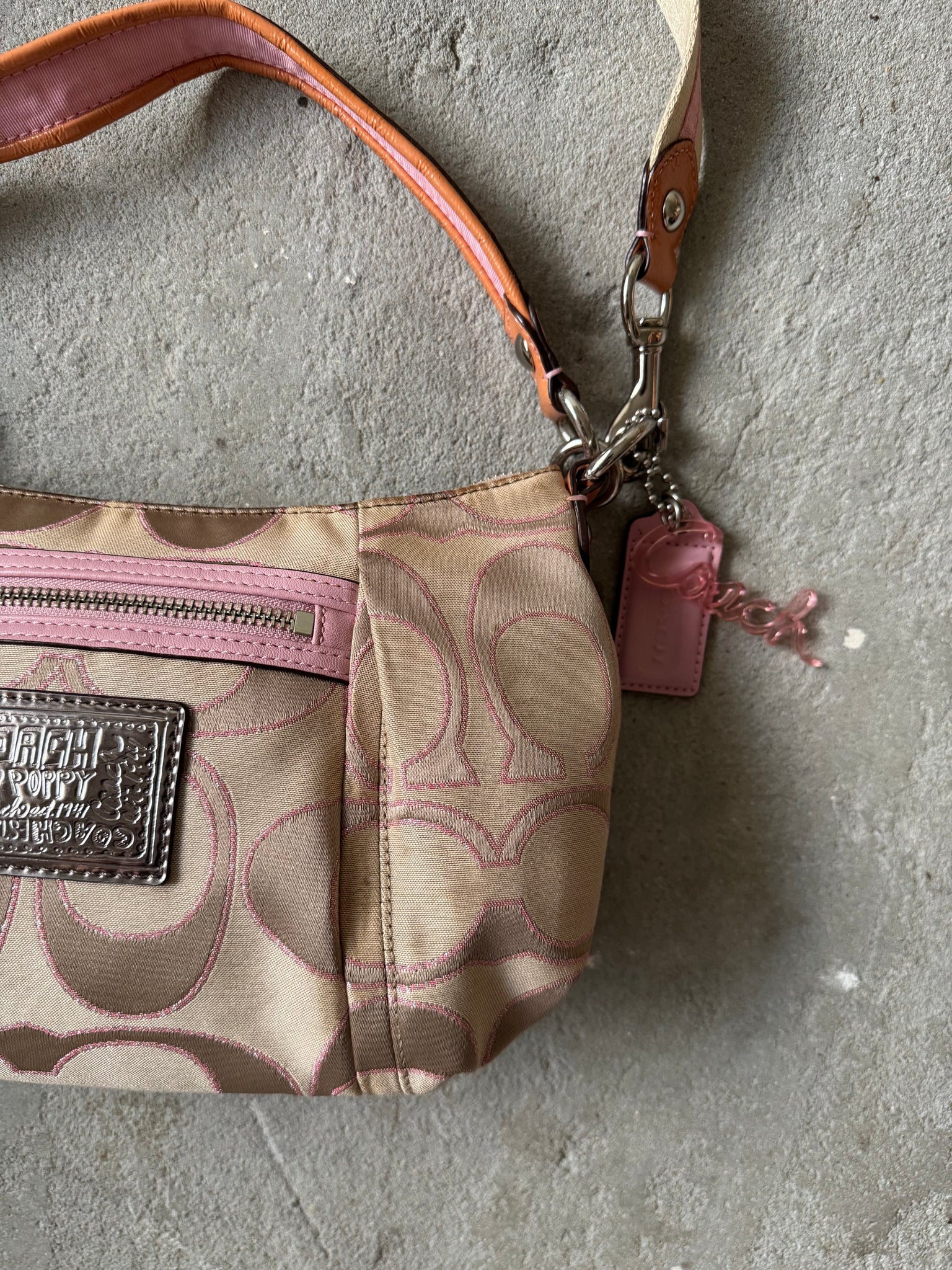 Coach 2Way Signature Poppy Shoulder Bag Beige/Pink