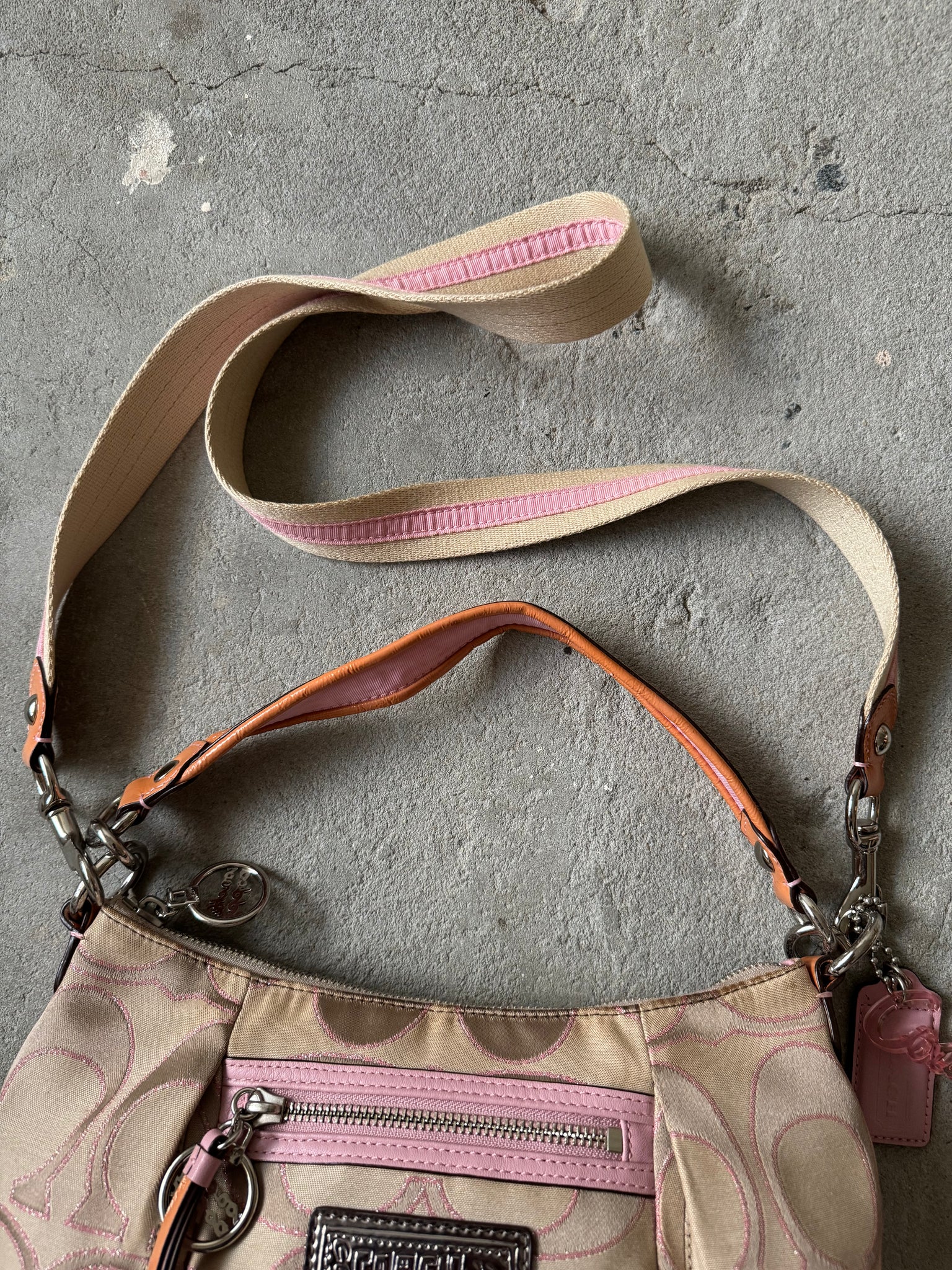 Coach 2Way Signature Poppy Shoulder Bag Beige/Pink