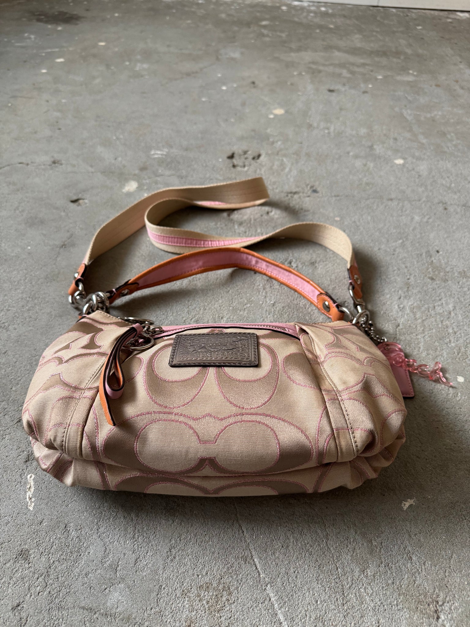Coach 2Way Signature Poppy Shoulder Bag Beige/Pink