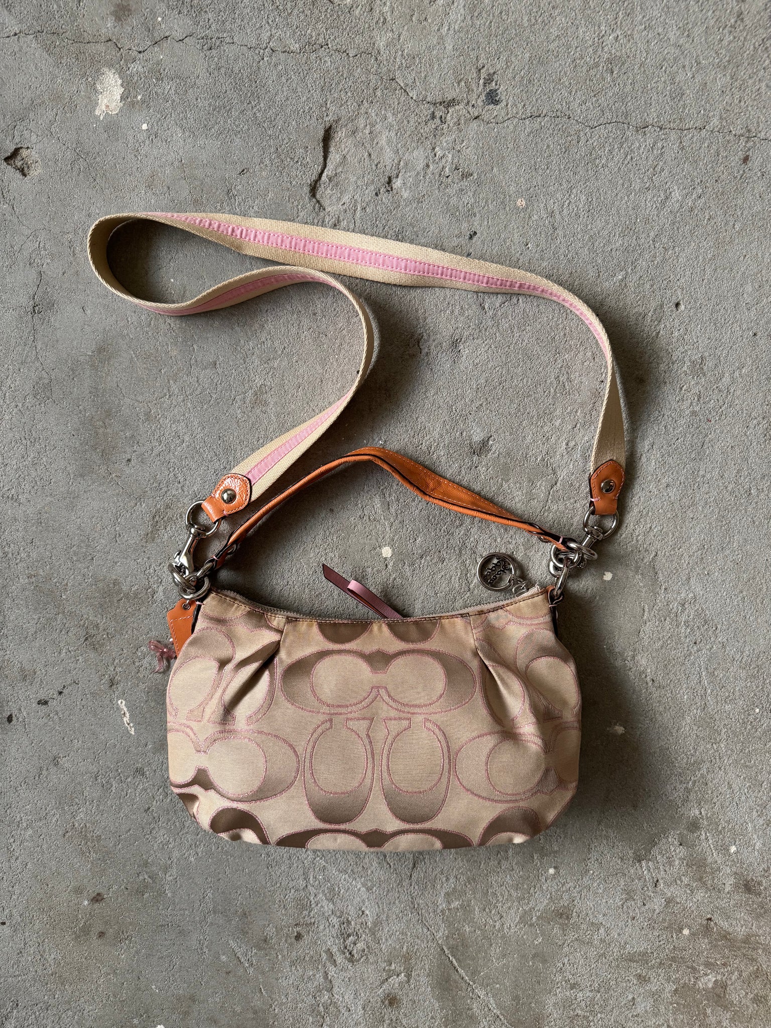 Coach 2Way Signature Poppy Shoulder Bag Beige/Pink