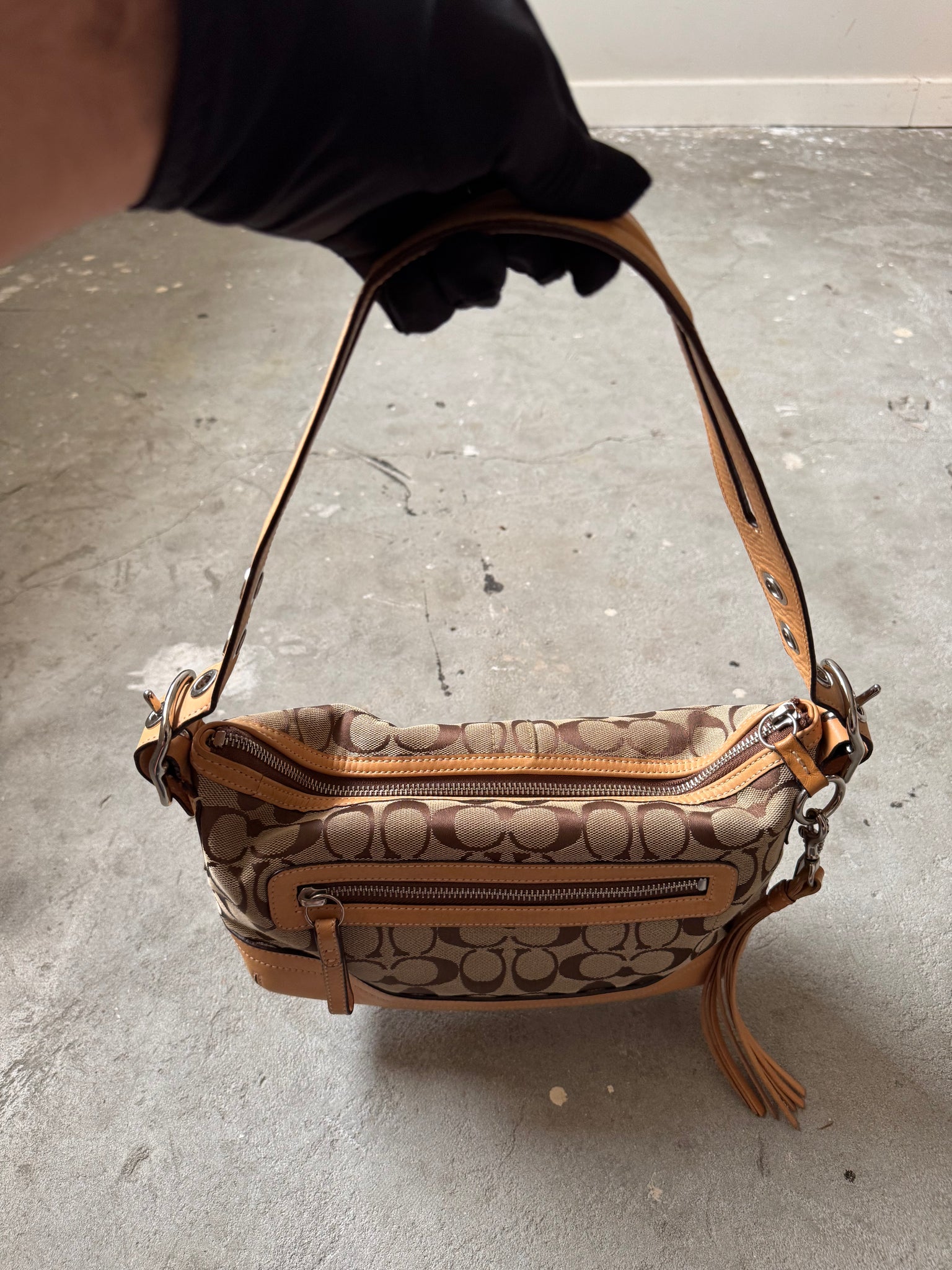 Coach Signature East West Shoulder Bag Beige