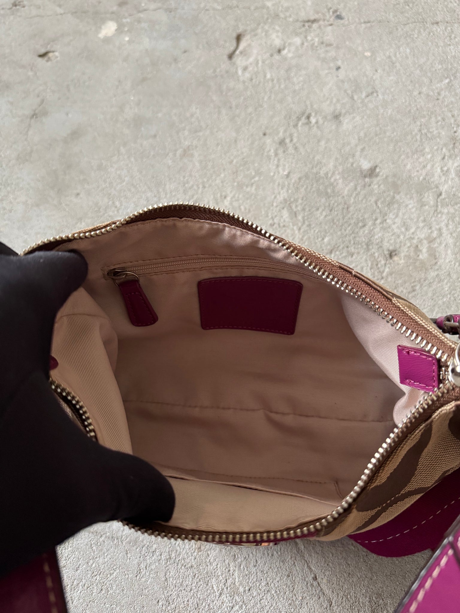 Coach 2Way Signature Stripe Shoulder Bag Beige/Purple