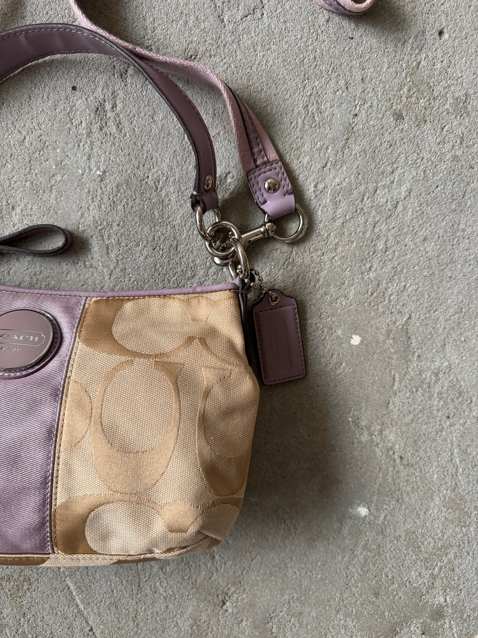 Coach 2Way Signature Stripe Shoulder Bag Beige/Purple