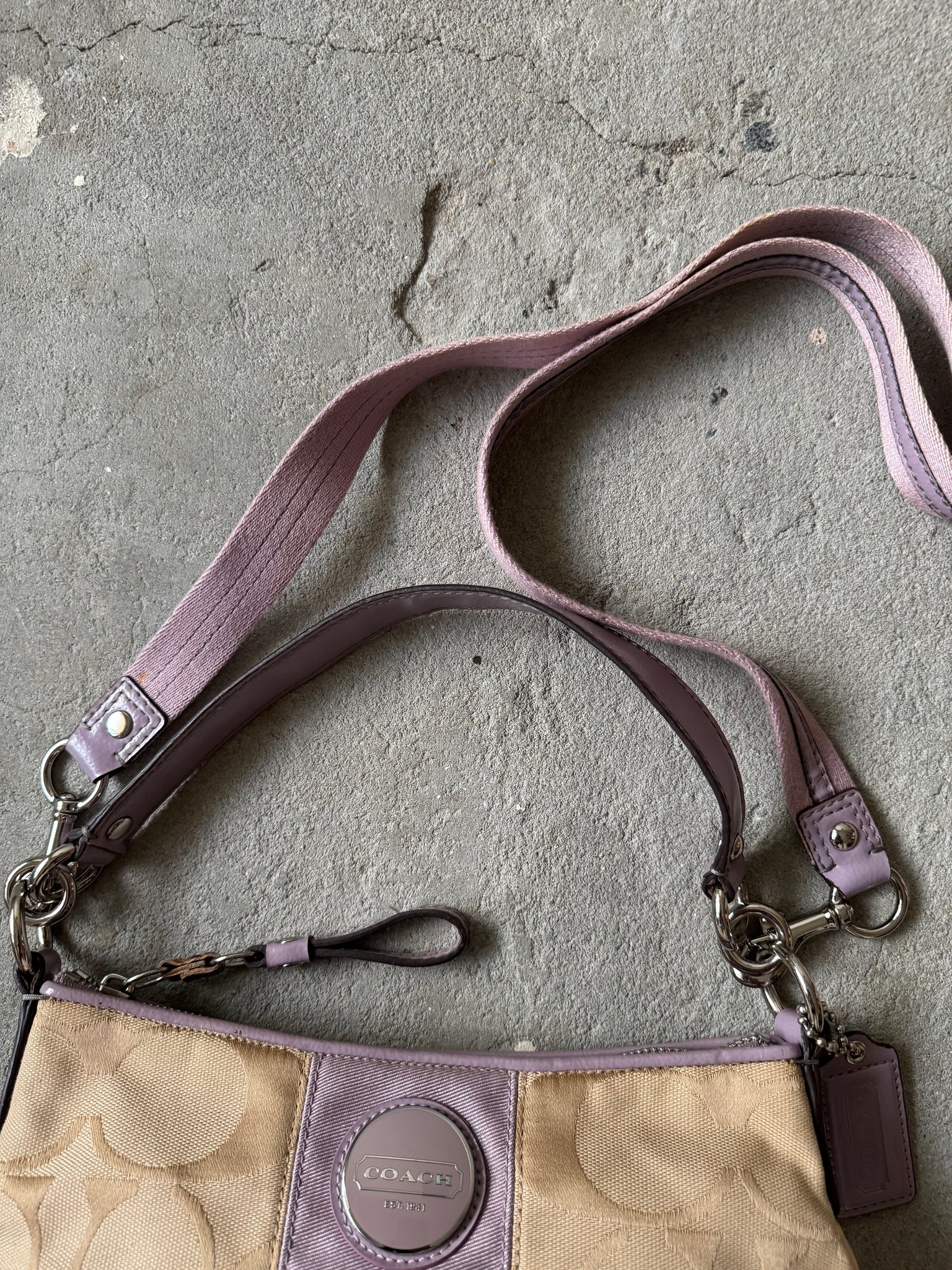 Coach 2Way Signature Stripe Shoulder Bag Beige/Purple