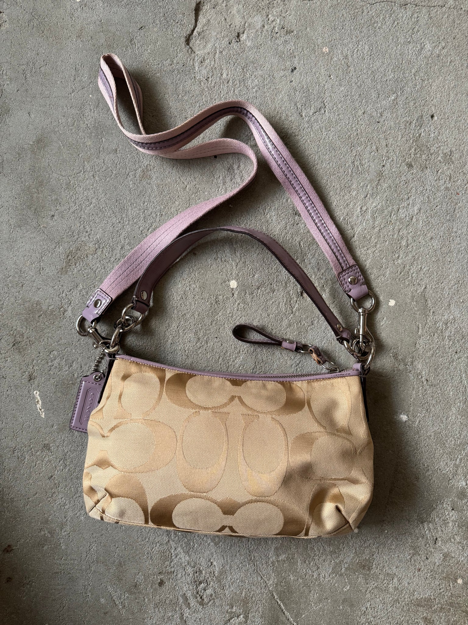 Coach 2Way Signature Stripe Shoulder Bag Beige/Purple