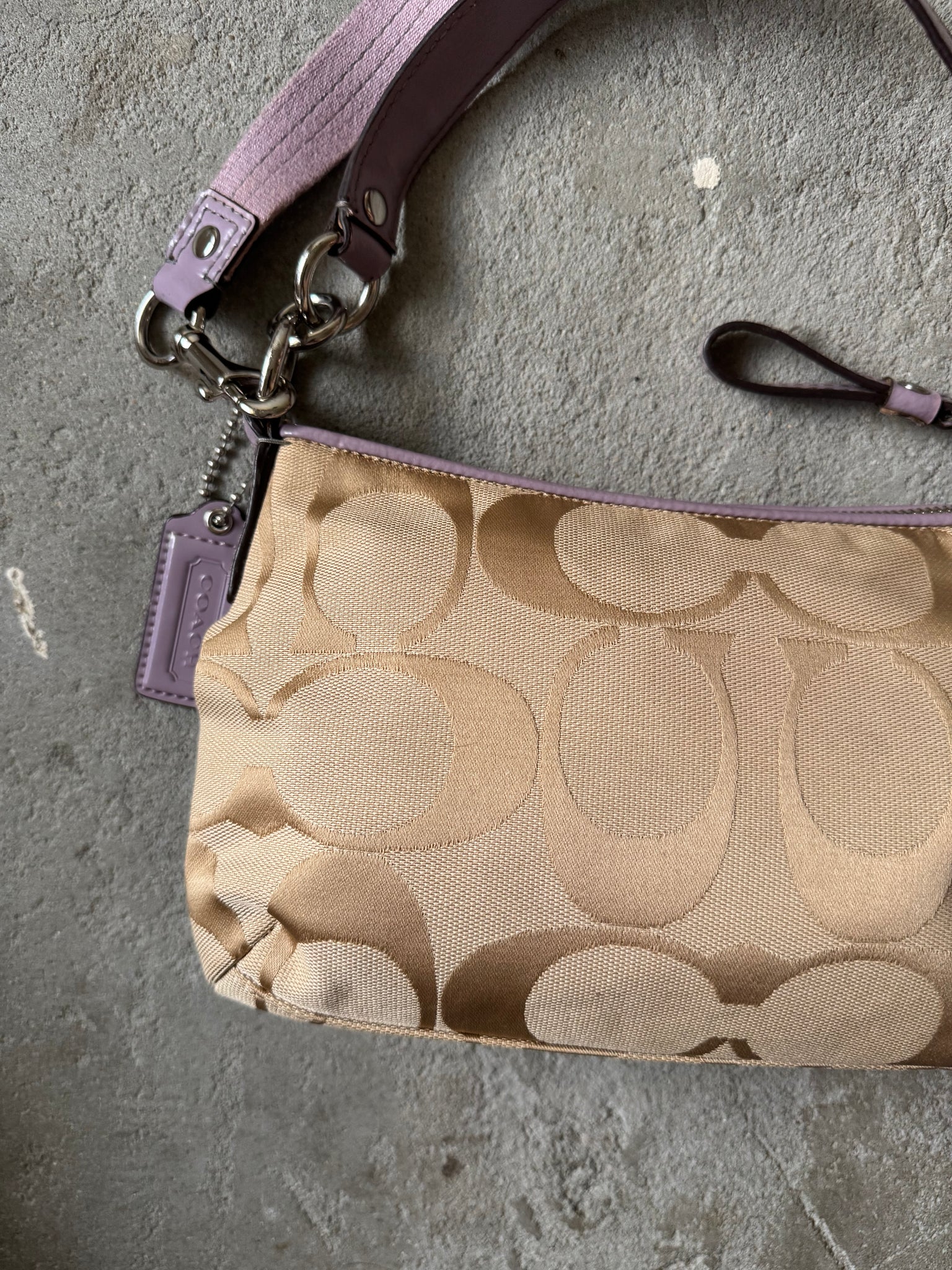 Coach 2Way Signature Stripe Shoulder Bag Beige/Purple