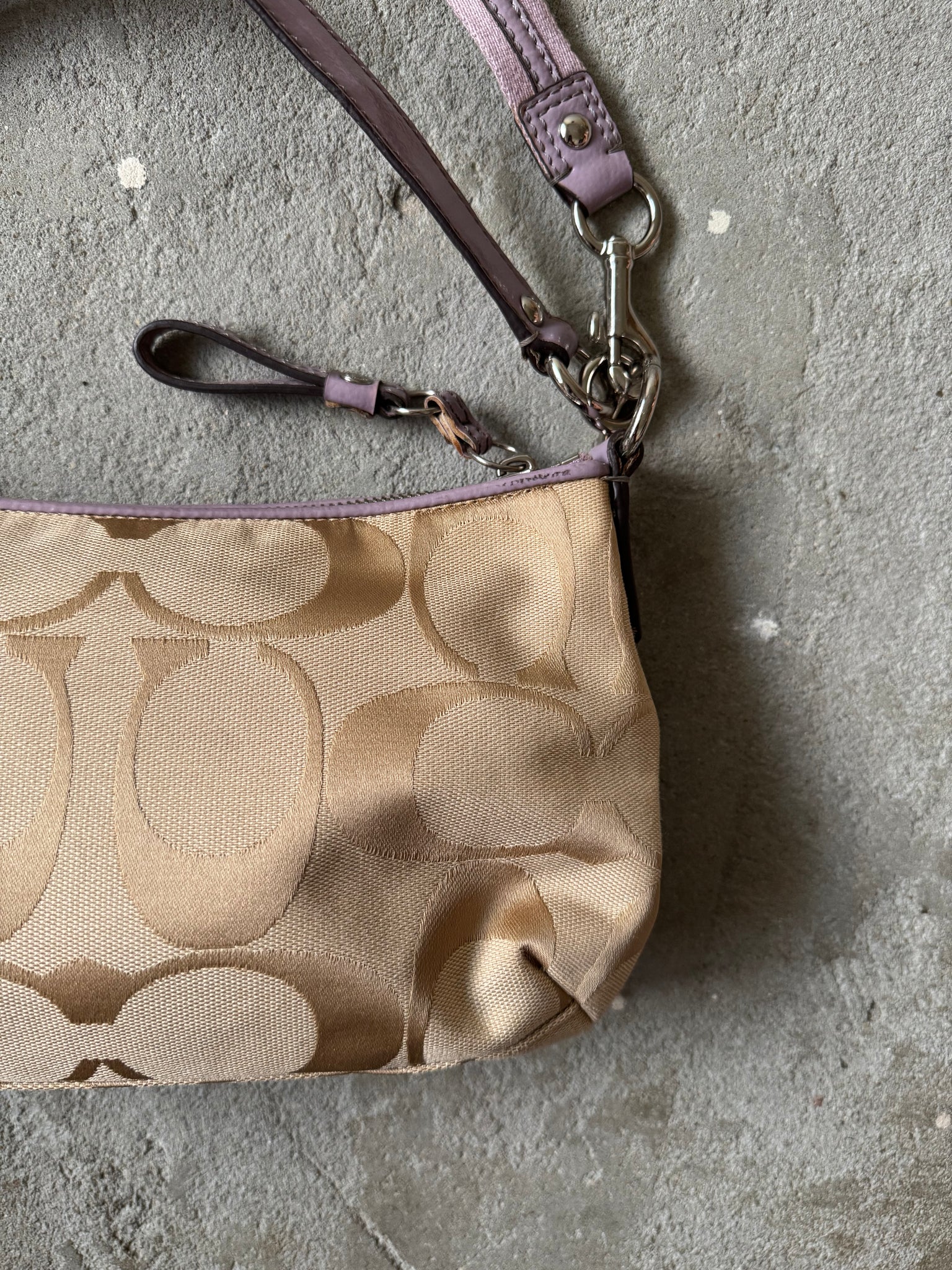 Coach 2Way Signature Stripe Shoulder Bag Beige/Purple