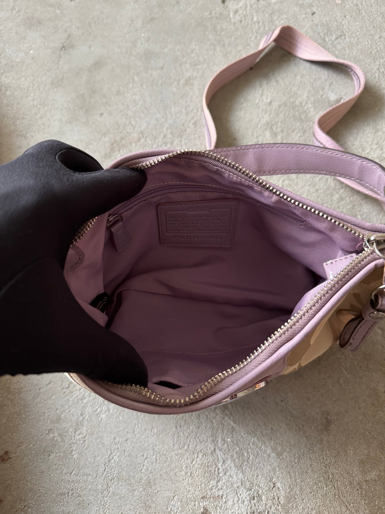 Coach 2Way Signature Stripe Shoulder Bag Beige/Purple