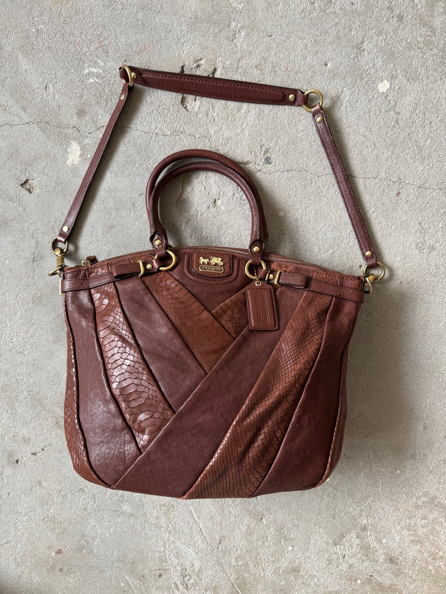 Coach 2Way Pleated Python Shoulder Bag Brown