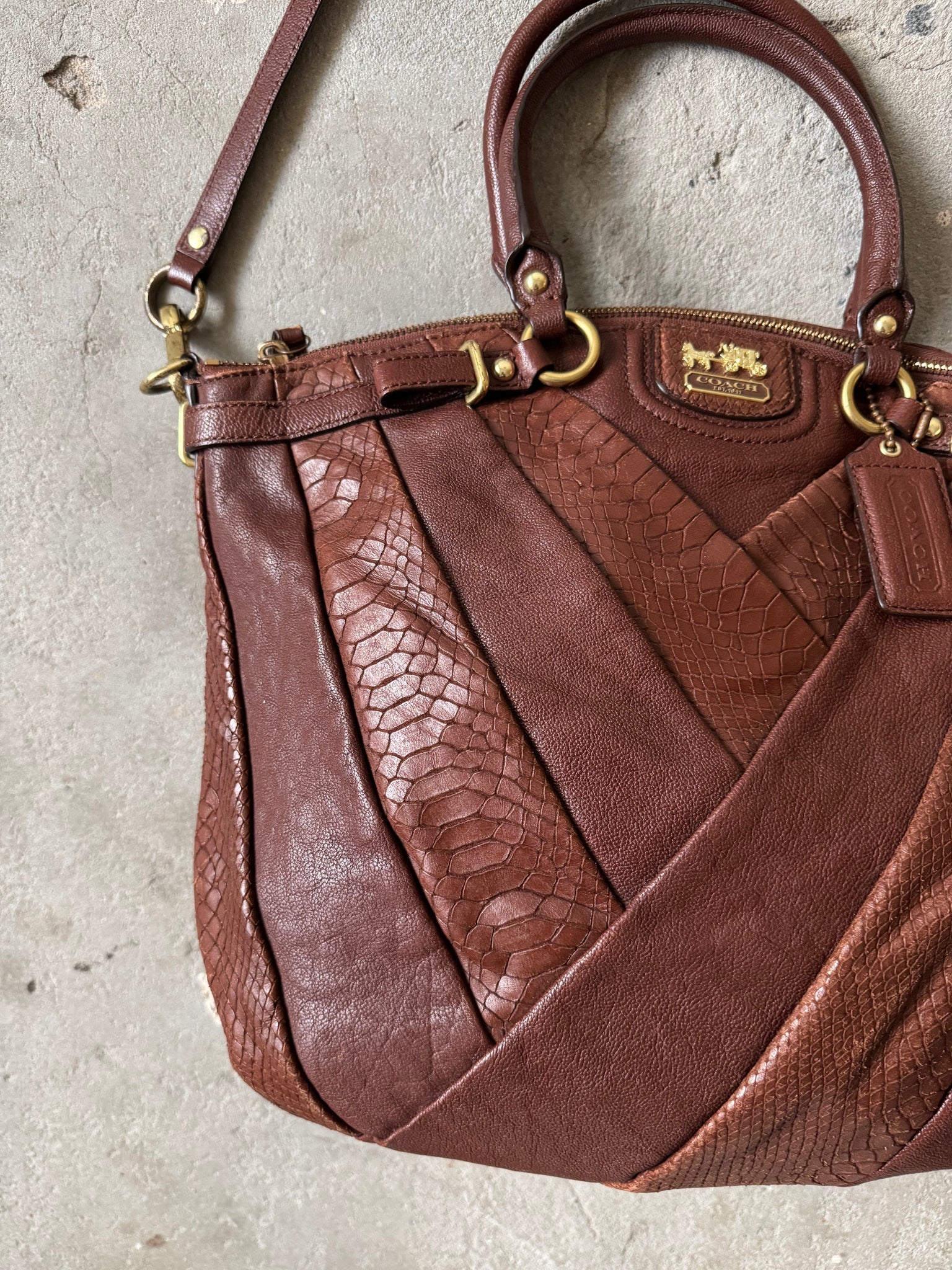 Coach 2Way Pleated Python Shoulder Bag Brown