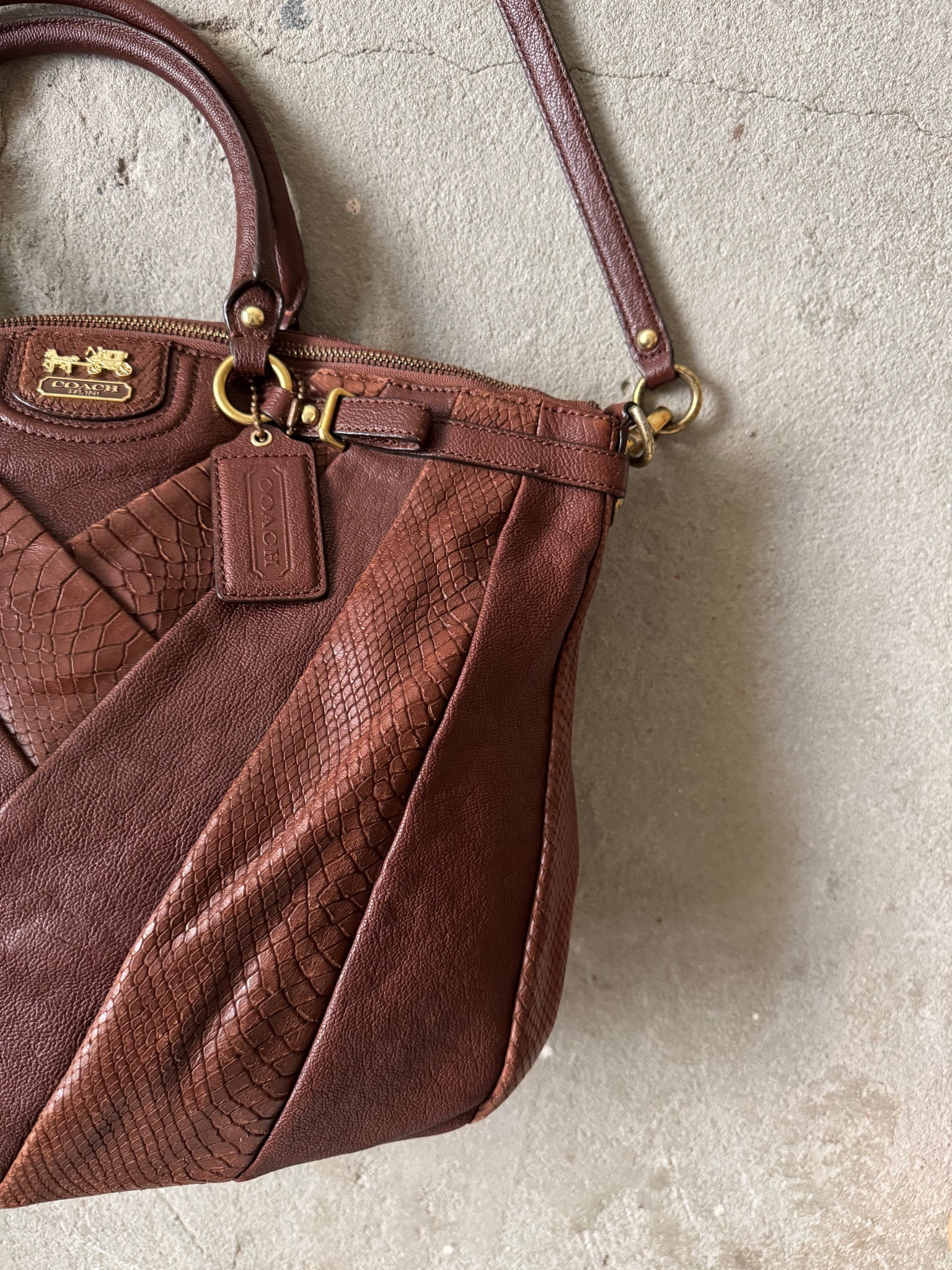 Coach 2Way Pleated Python Shoulder Bag Brown
