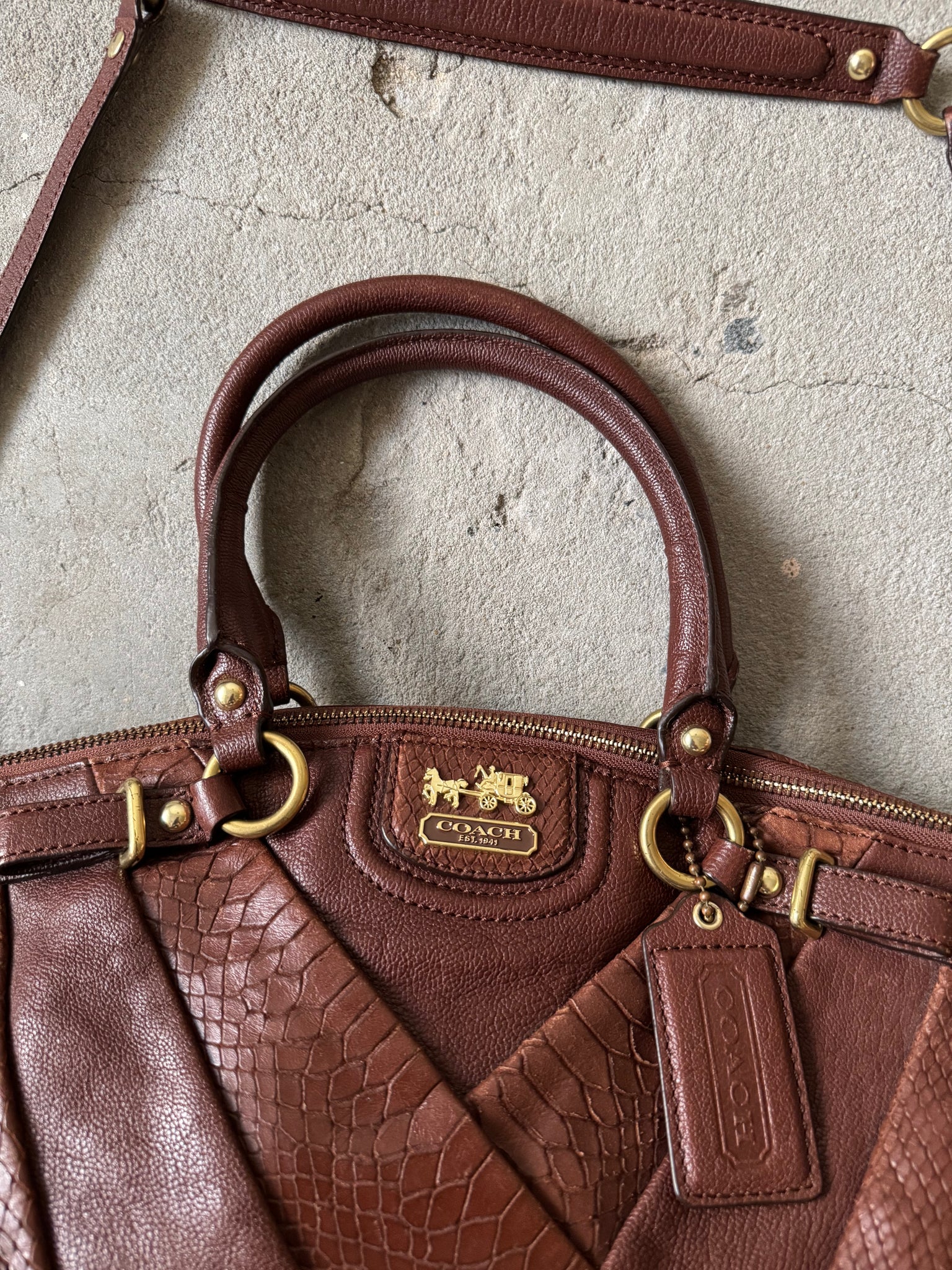 Coach 2Way Pleated Python Shoulder Bag Brown