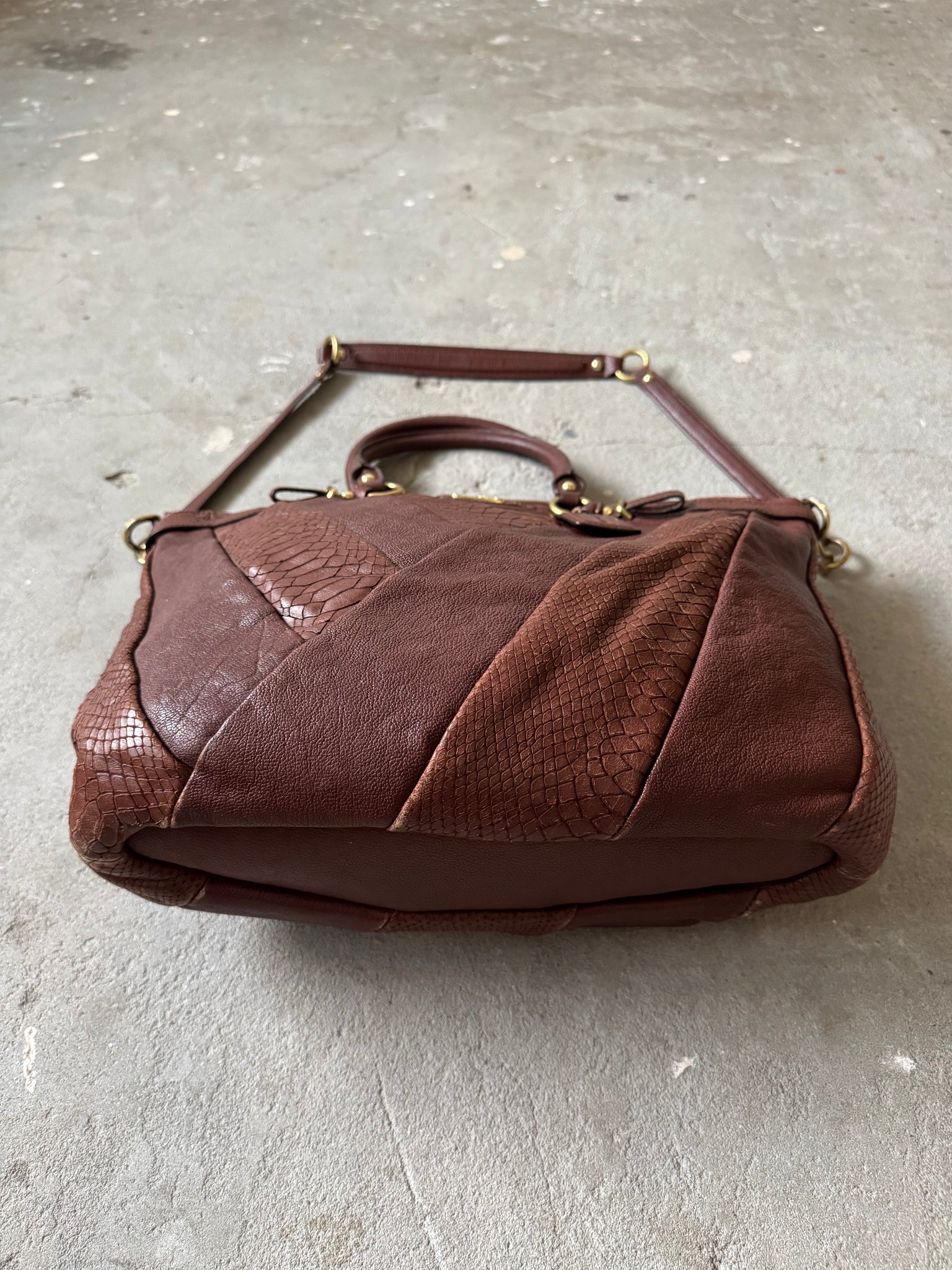 Coach 2Way Pleated Python Shoulder Bag Brown