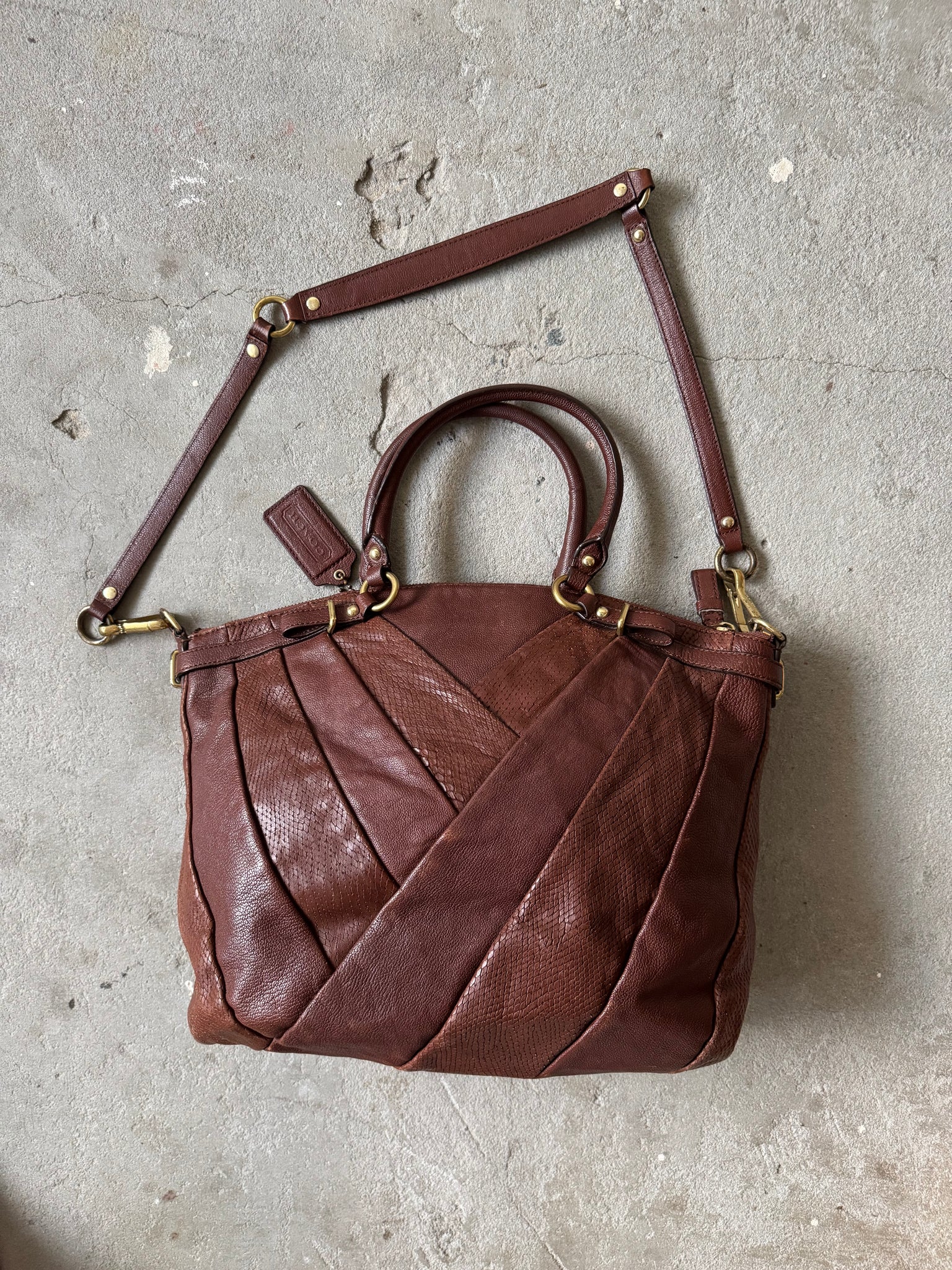 Coach 2Way Pleated Python Shoulder Bag Brown