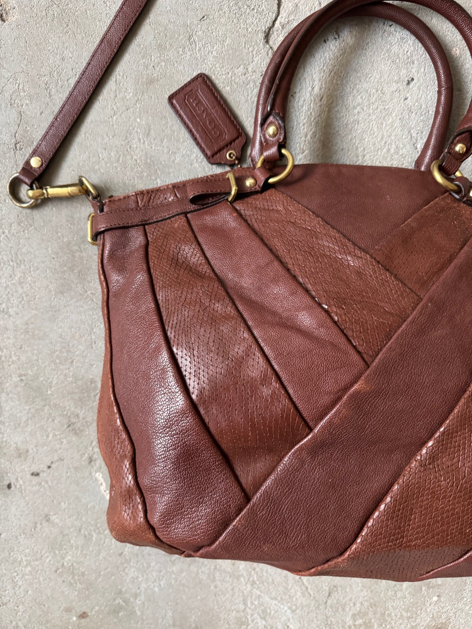 Coach 2Way Pleated Python Shoulder Bag Brown