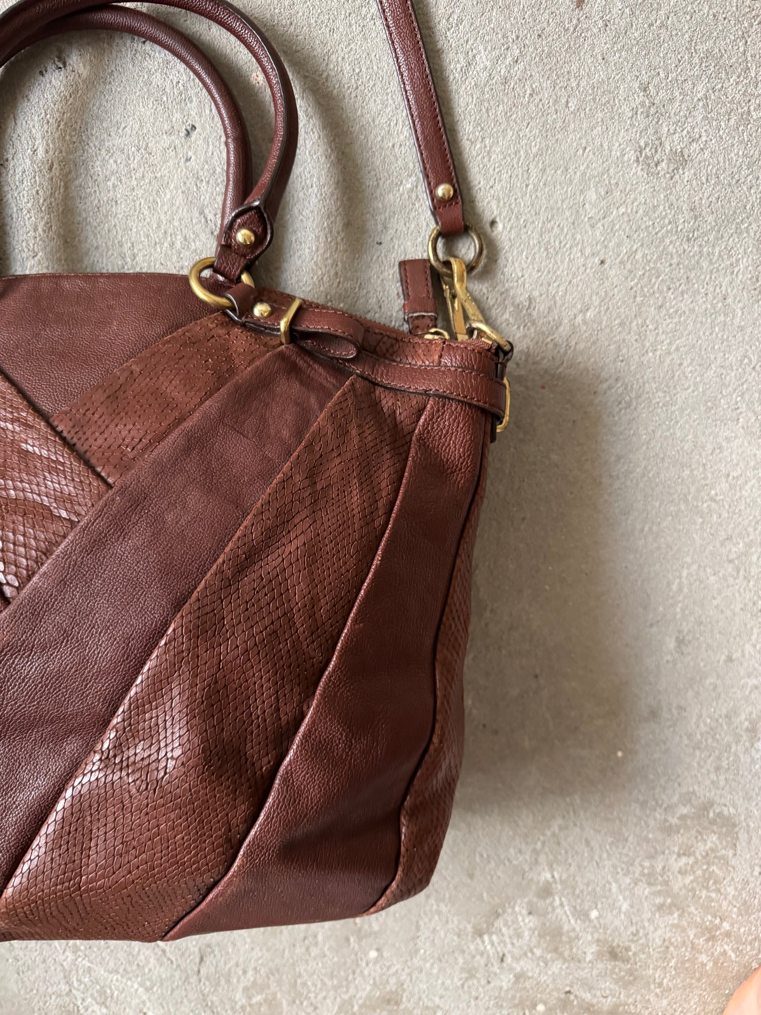 Coach 2Way Pleated Python Shoulder Bag Brown