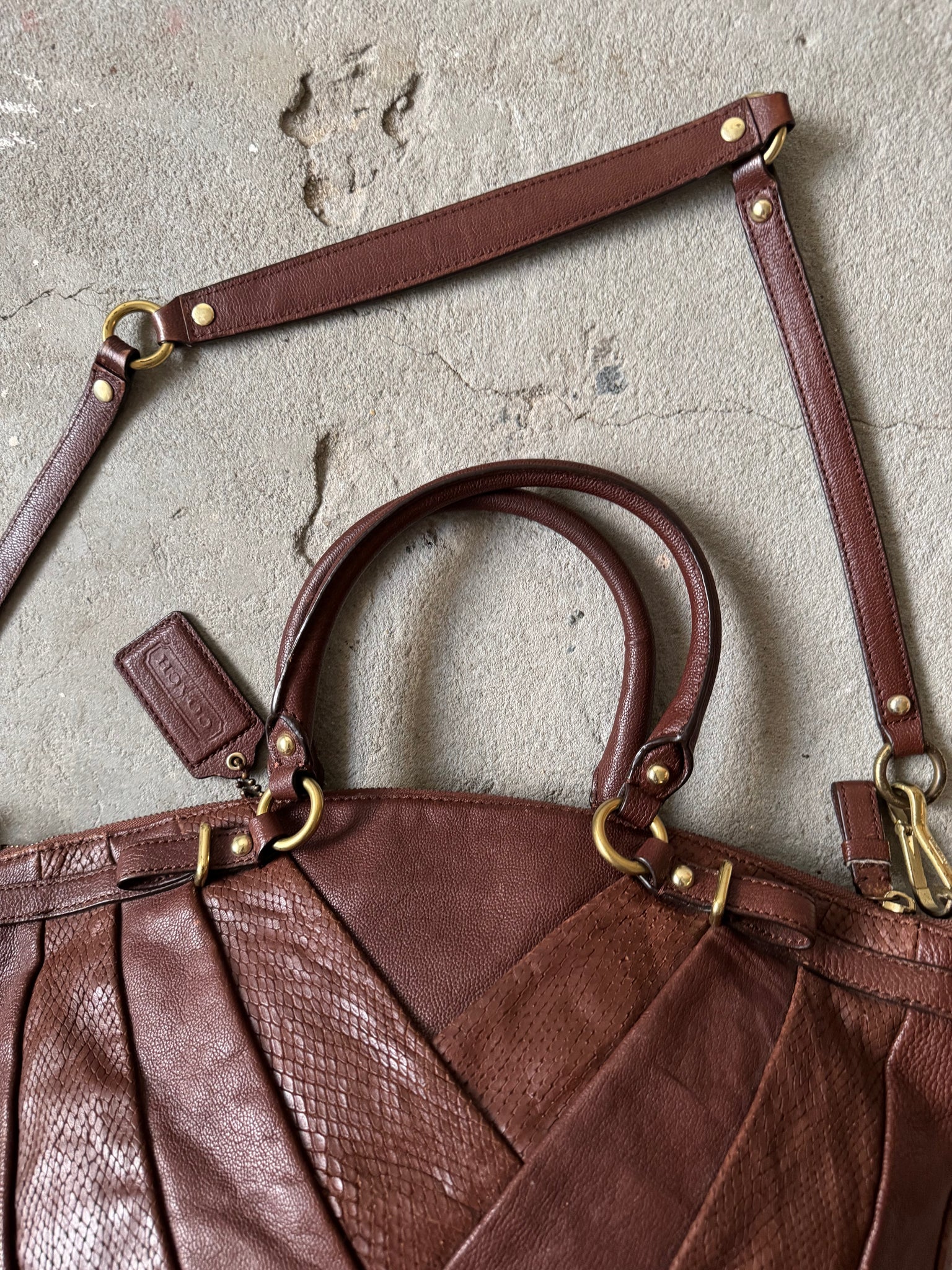 Coach 2Way Pleated Python Shoulder Bag Brown