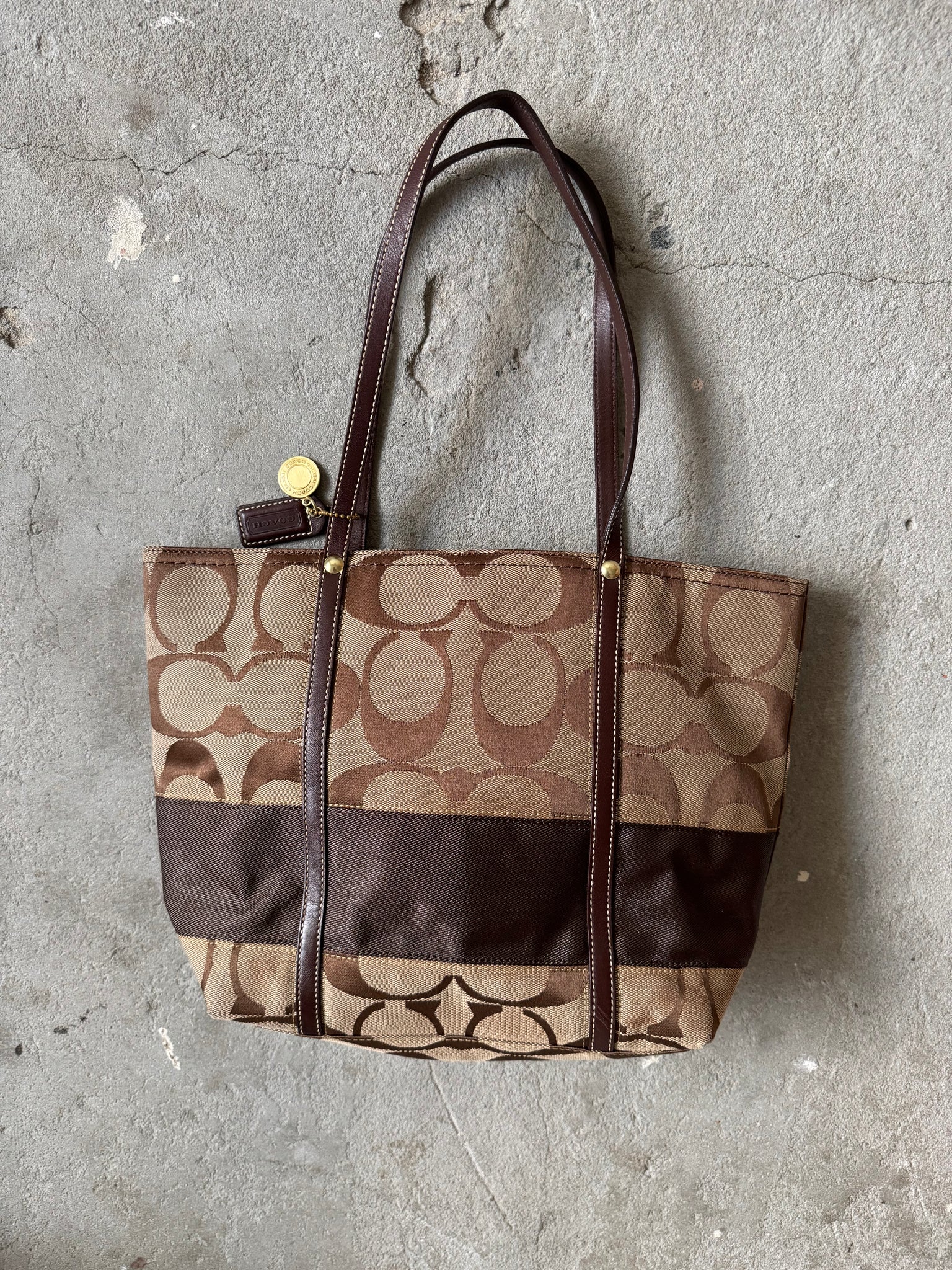 Coach Signature Stripe Tote Bag Beige/Brown