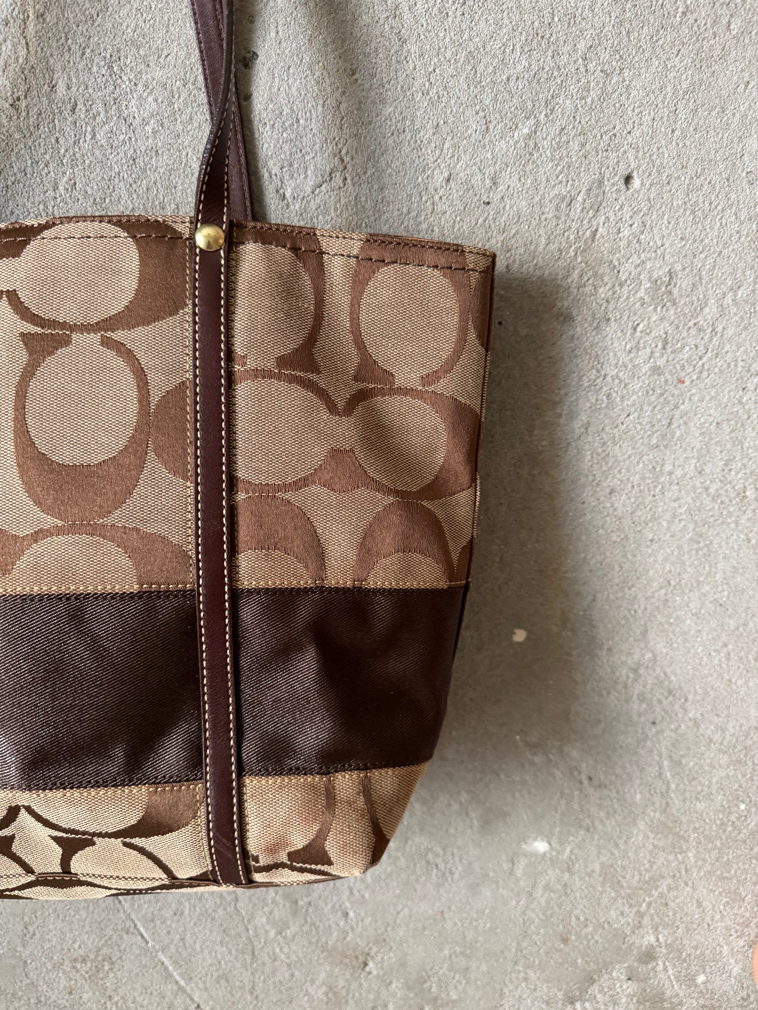 Coach Signature Stripe Tote Bag Beige/Brown