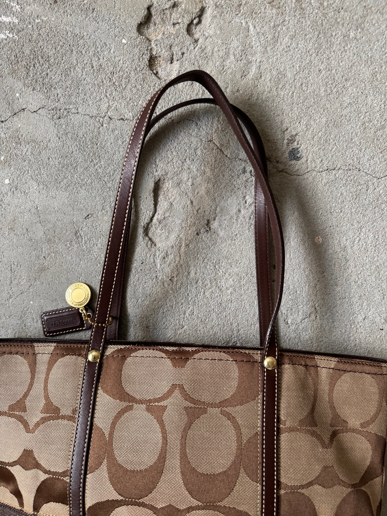 Coach Signature Stripe Tote Bag Beige/Brown