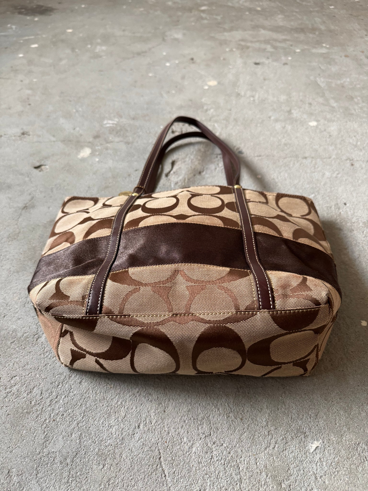 Coach Signature Stripe Tote Bag Beige/Brown