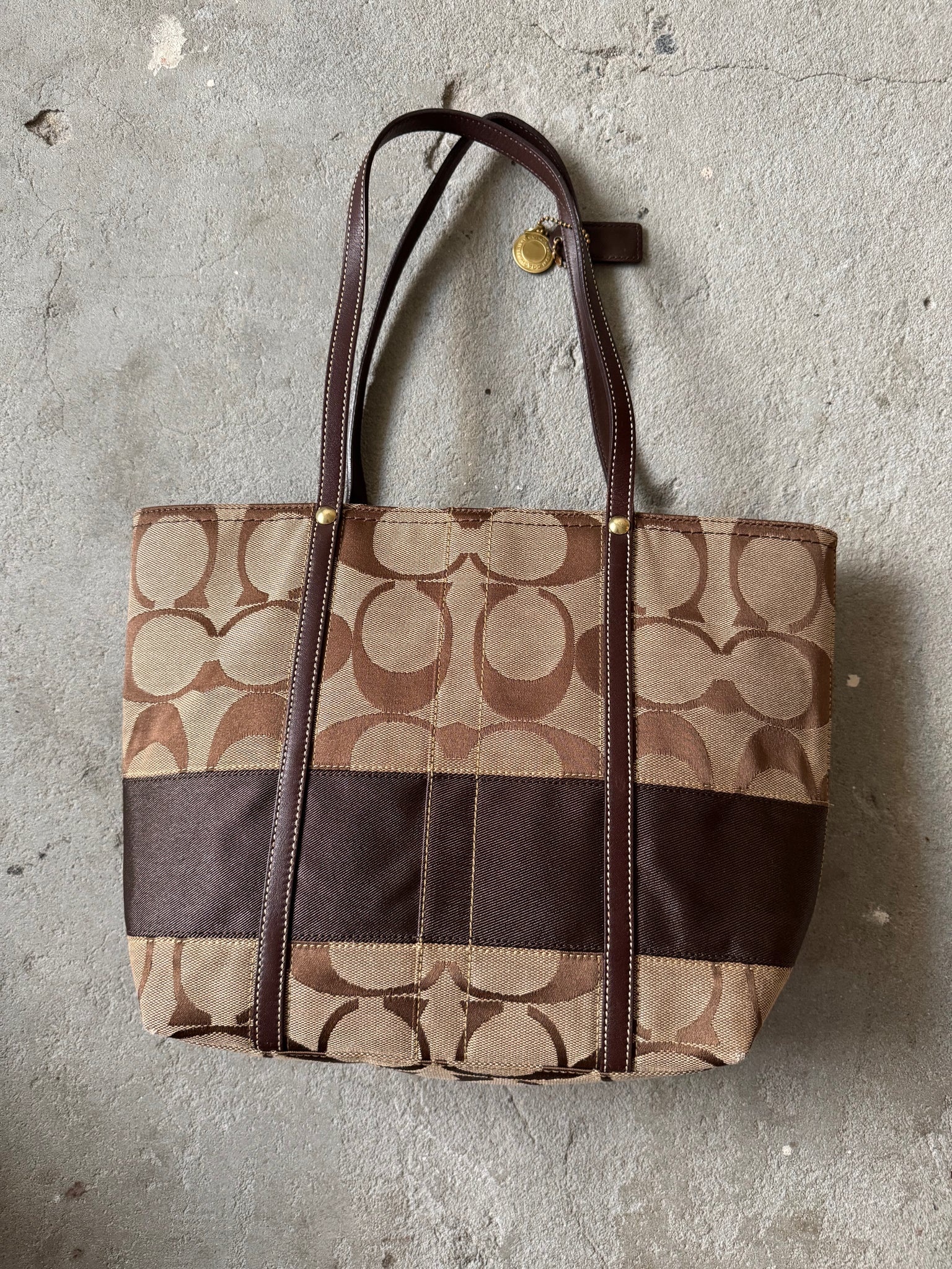 Coach Signature Stripe Tote Bag Beige/Brown