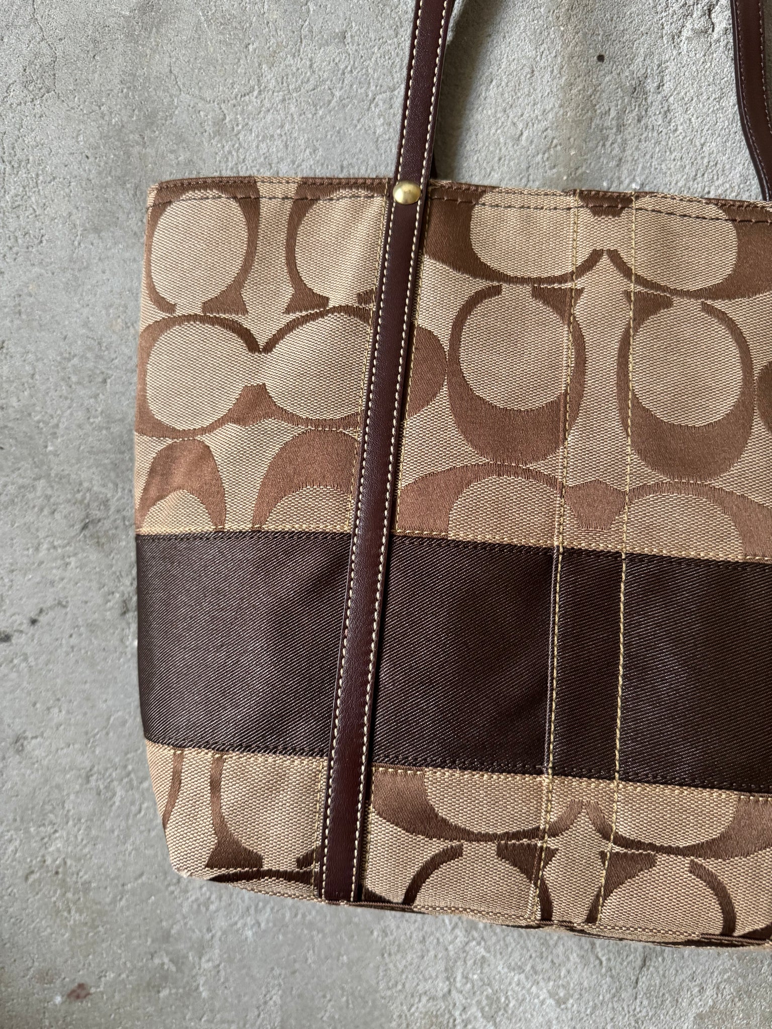 Coach Signature Stripe Tote Bag Beige/Brown
