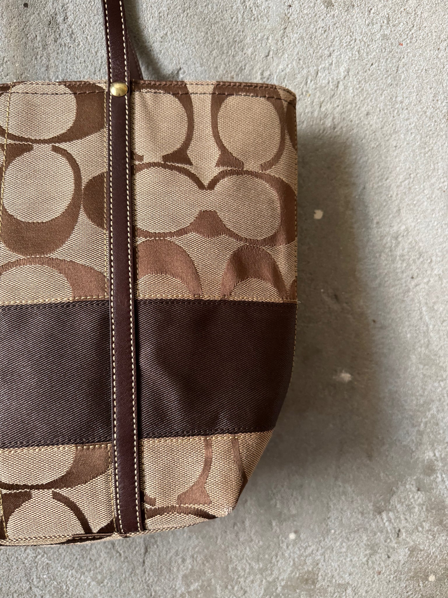 Coach Signature Stripe Tote Bag Beige/Brown